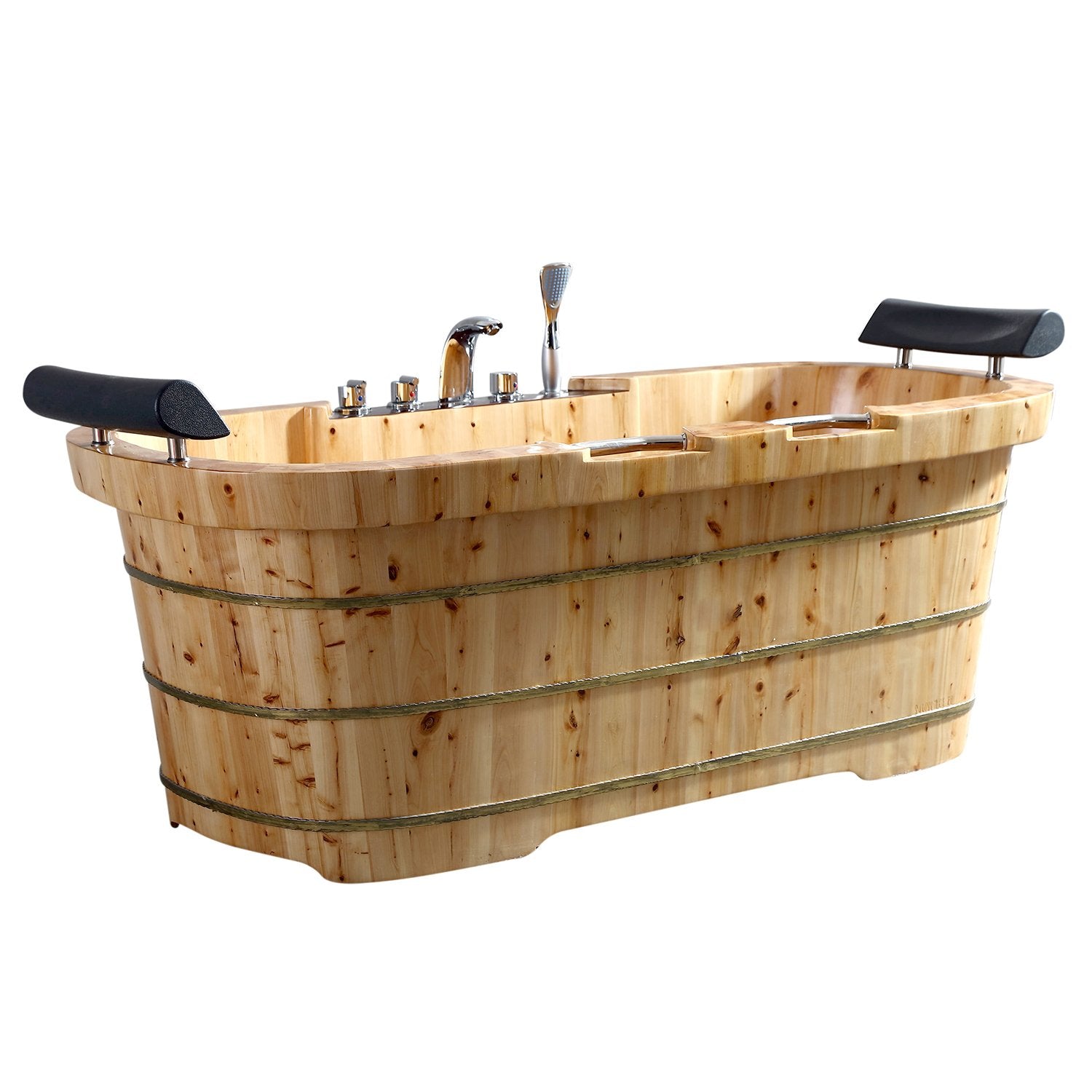 ALFI, ALFI AB1130 65" 2 Person Free Standing Cedar Bathtub with Fixtures & Headrests