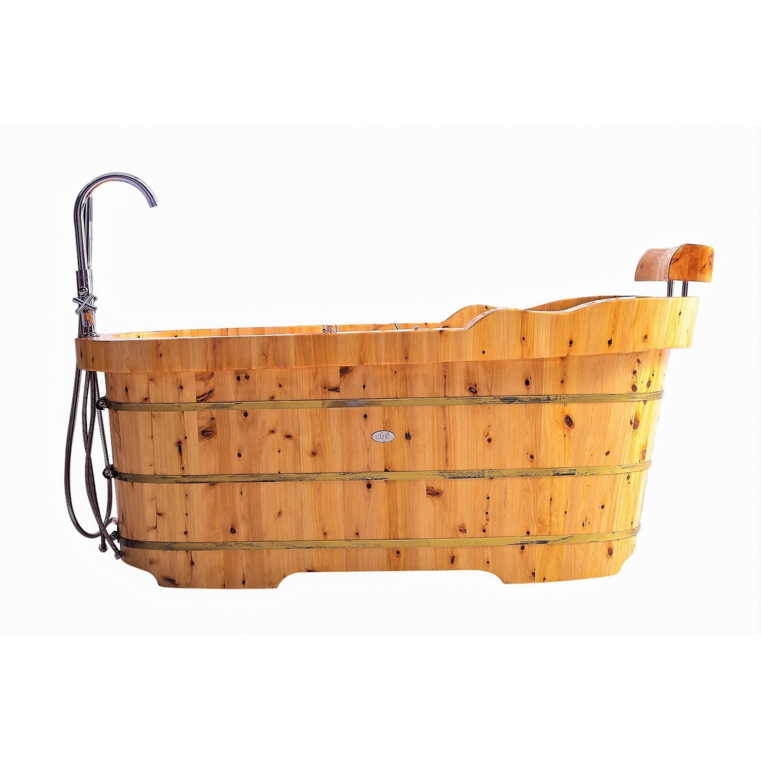 ALFI, ALFI AB1139 61" Free Standing Cedar Wooden Bathtub with Fixtures & Headrest