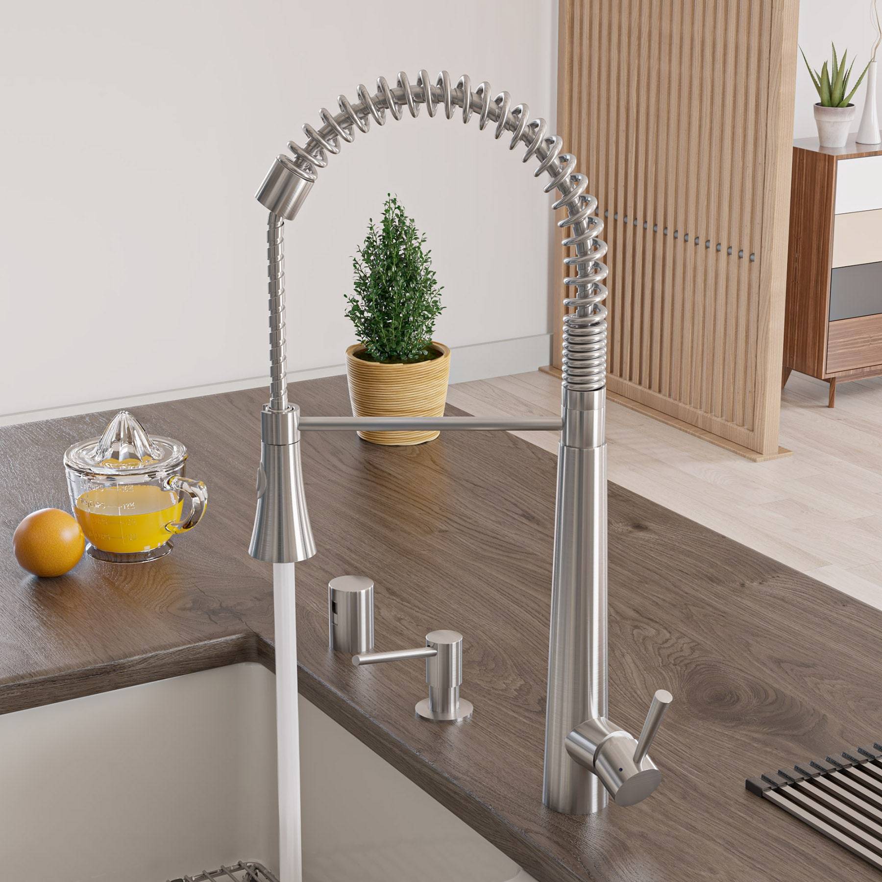 ALFI, ALFI AB2039S Stainless Steel Commercial Spring Faucet with Pull Down Shower Spray