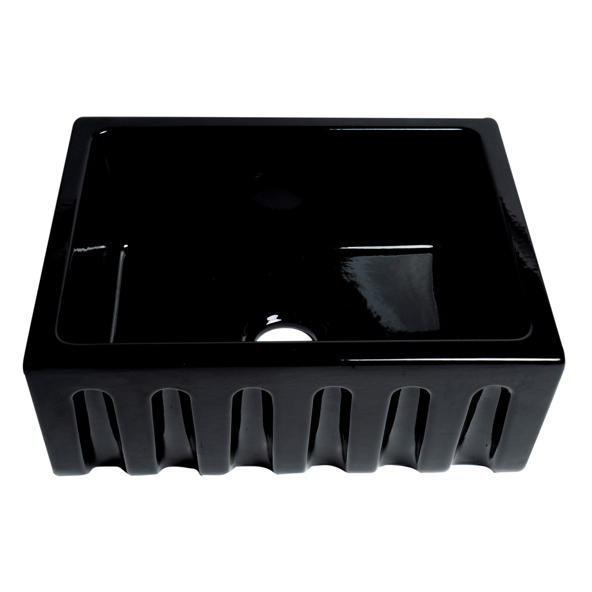 ALFI, ALFI AB2418HS-BG 24" Black Gloss Reversible Smooth / Fluted Fireclay Farm Sink