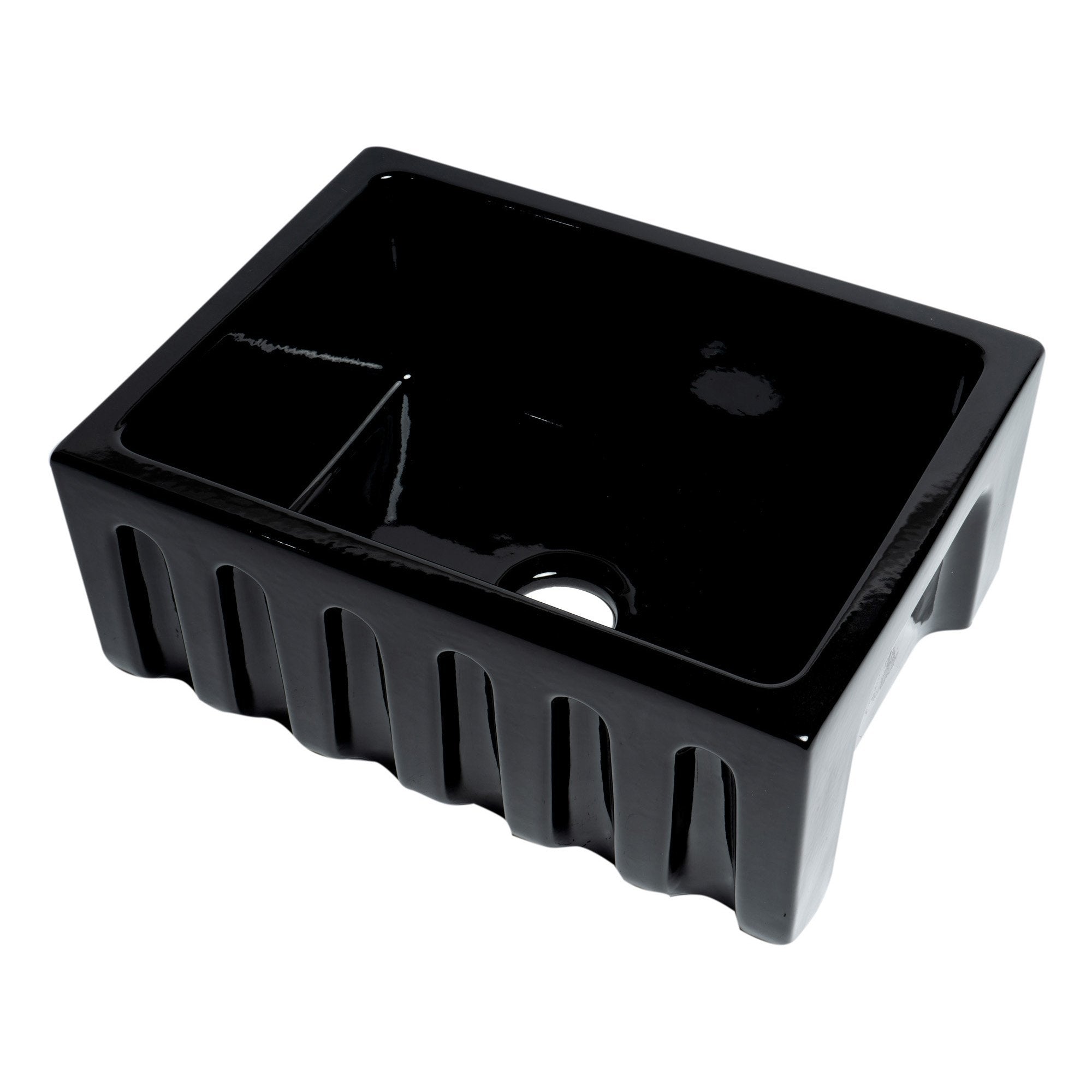 ALFI, ALFI AB2418HS-BG 24" Black Gloss Reversible Smooth / Fluted Fireclay Farm Sink