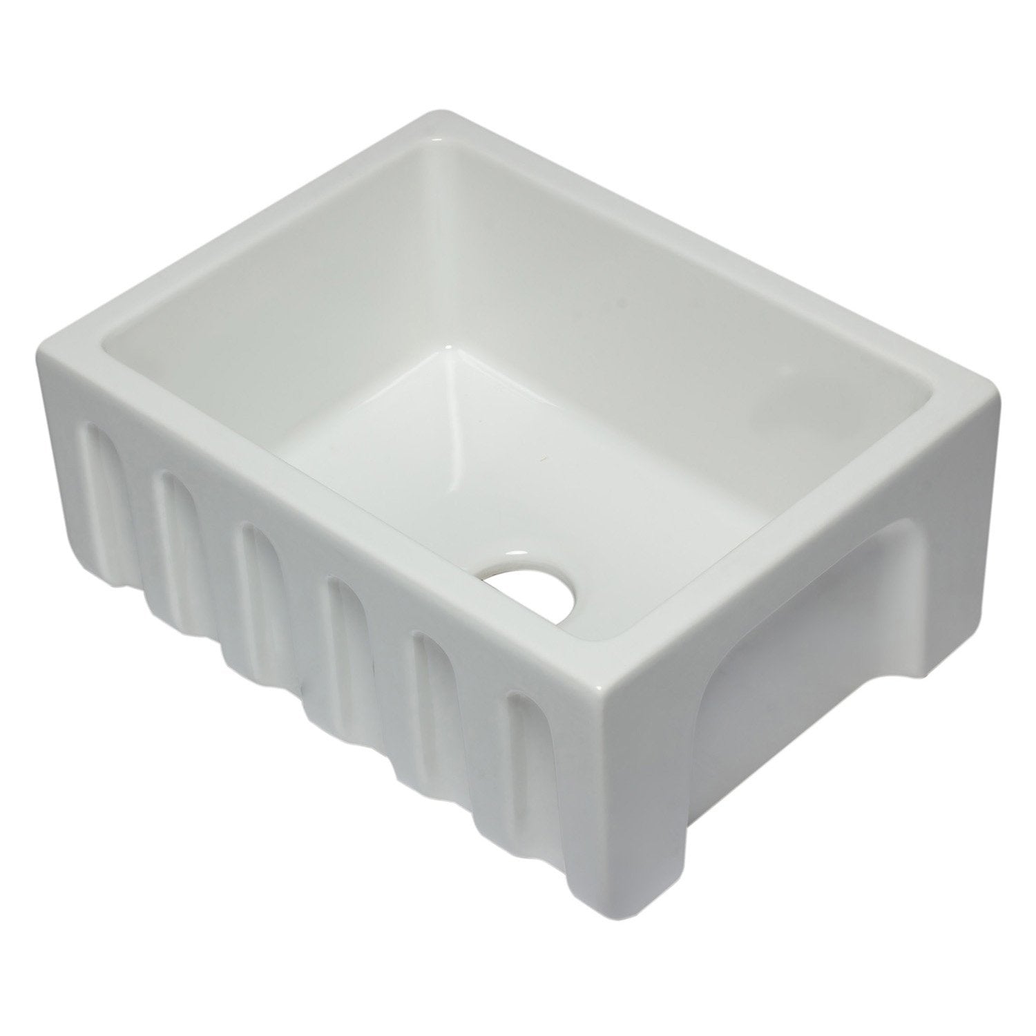 ALFI, ALFI AB2418HS-W 24 inch White Smooth / Fluted Single Bowl Fireclay Farm Sink