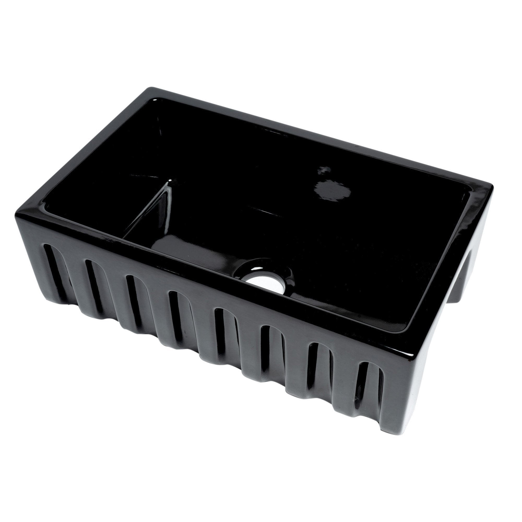 ALFI, ALFI AB3018HS-BG 30" Black Gloss Reversible Smooth / Fluted Fireclay Farm Sink