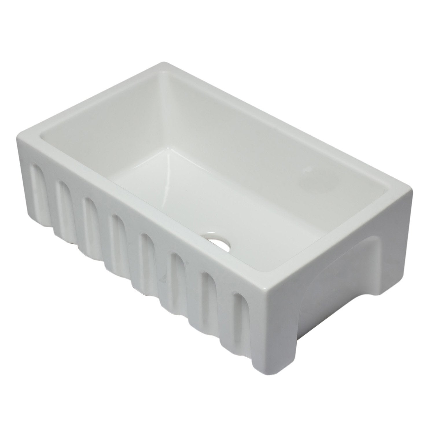 ALFI, ALFI AB3018HS-W 30 inch White Smooth / Fluted Single Bowl Fireclay Farm Sink