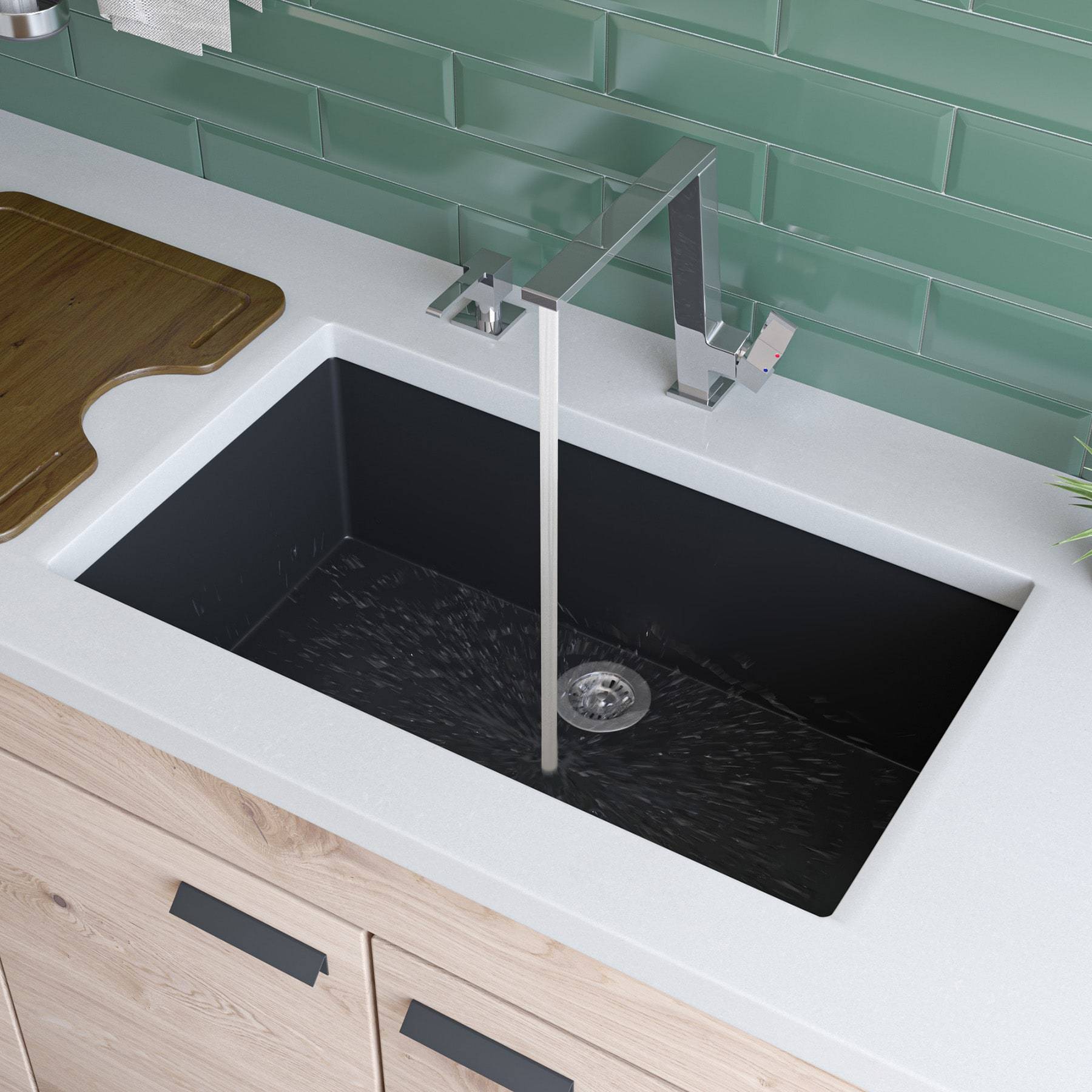 ALFI, ALFI AB3020UM-BLA Black 30" Undermount Single Bowl Granite Composite Sink