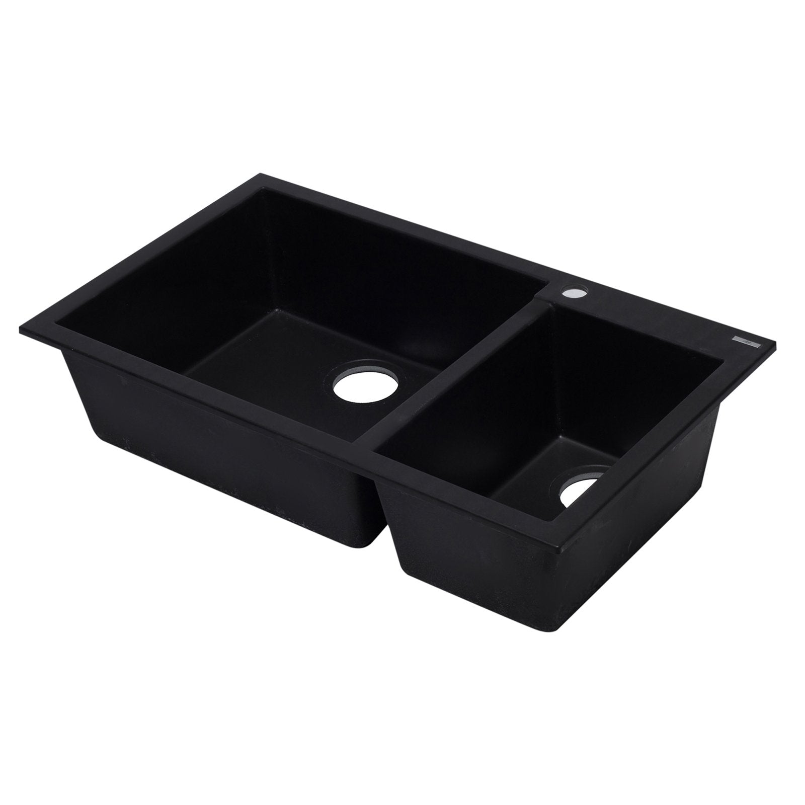 ALFI, ALFI AB3319DI-BLA Black 34" Double Bowl Drop in Granite Composite Kitchen Sink