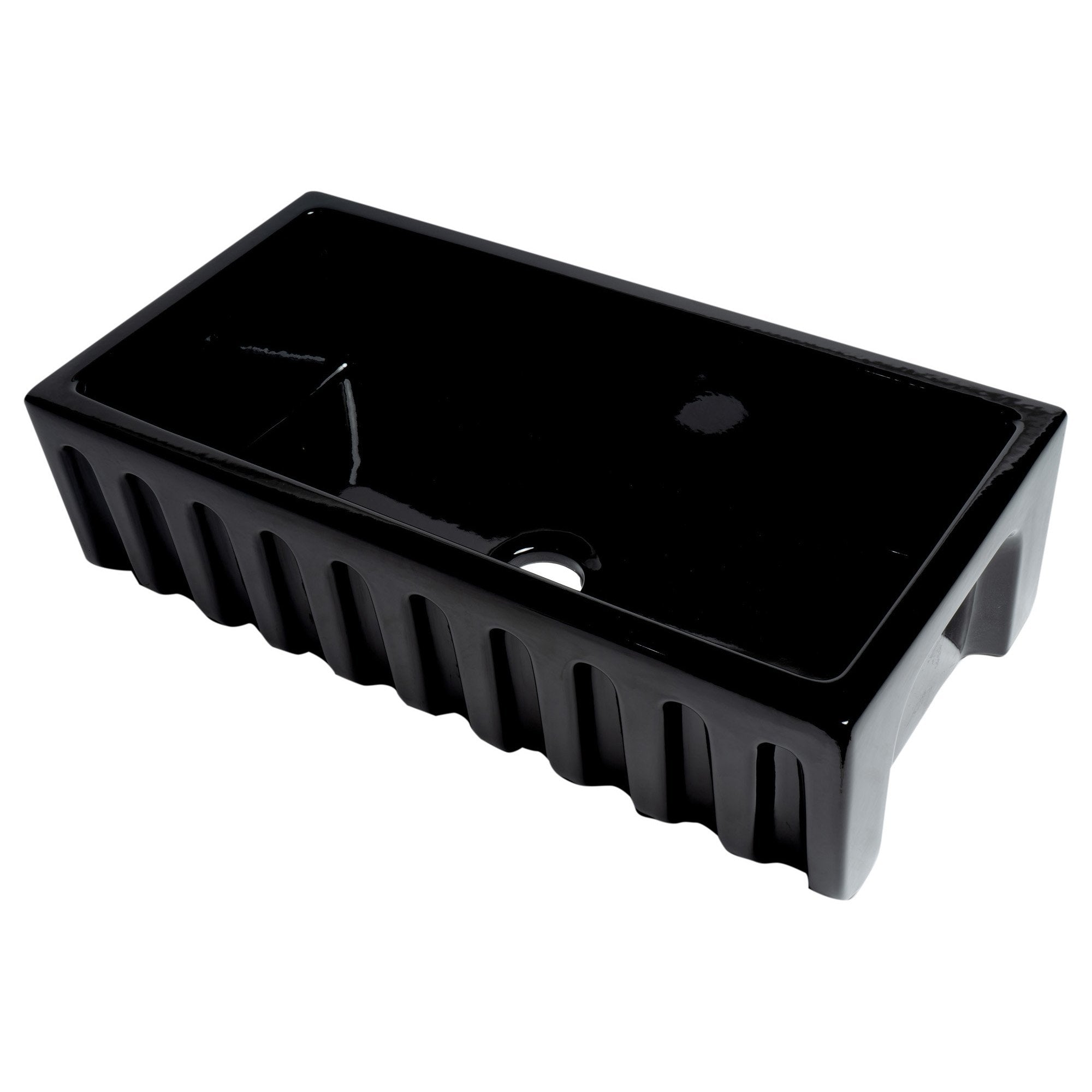 ALFI, ALFI AB3618HS-BG 36" Black Gloss Reversible Smooth / Fluted Fireclay Farm Sink