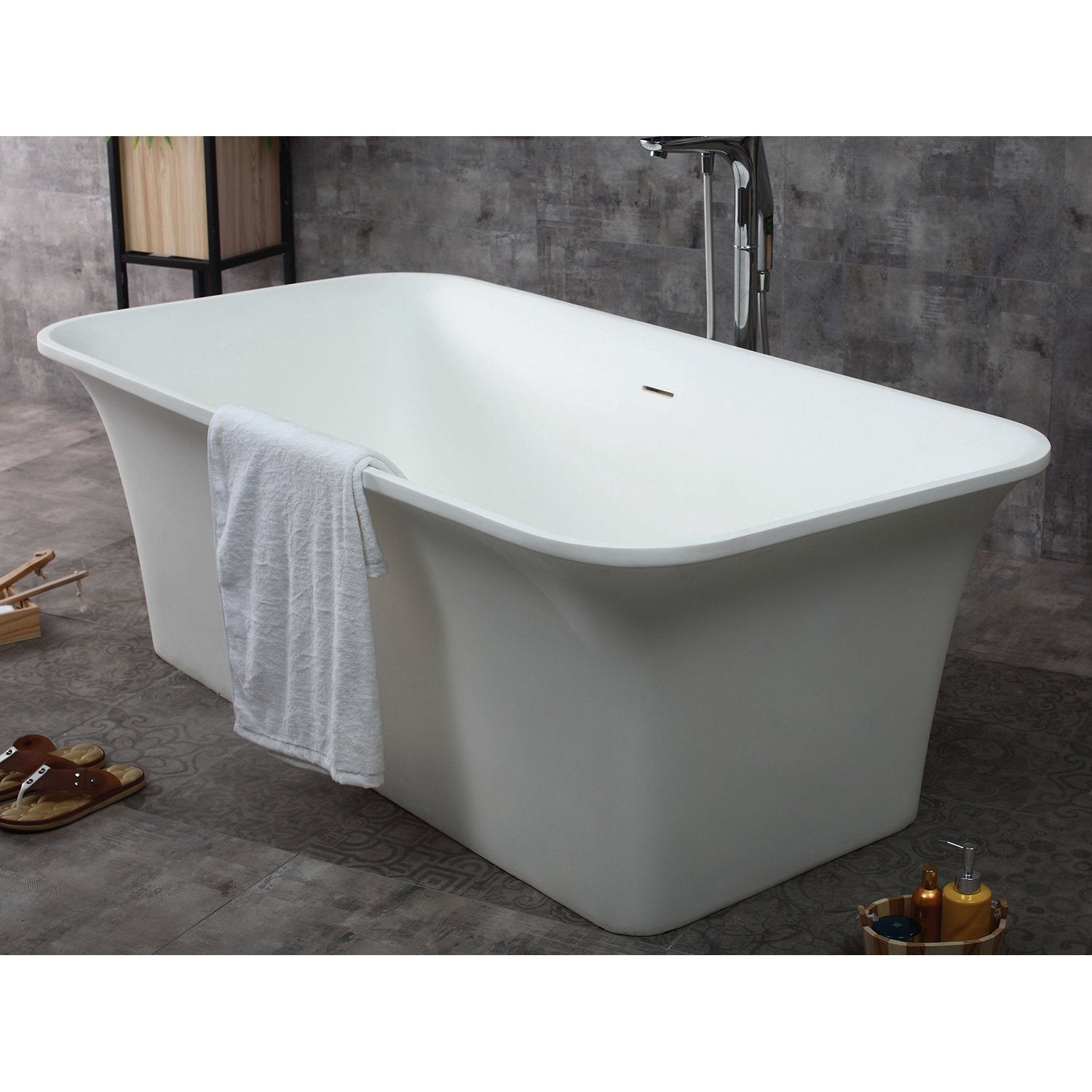 ALFI, ALFI AB9942 67" White Rectangular Solid Surface Smooth Resin Soaking Bathtub