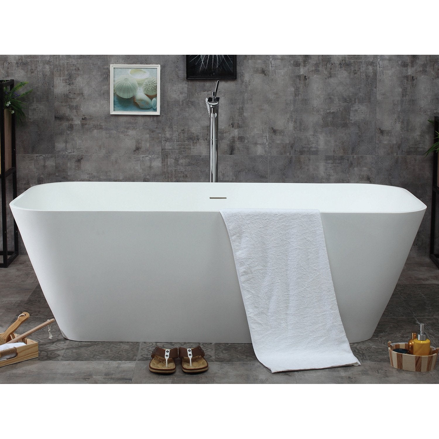 ALFI, ALFI AB9952 67" White Rectangular Solid Surface Smooth Resin Soaking Bathtub