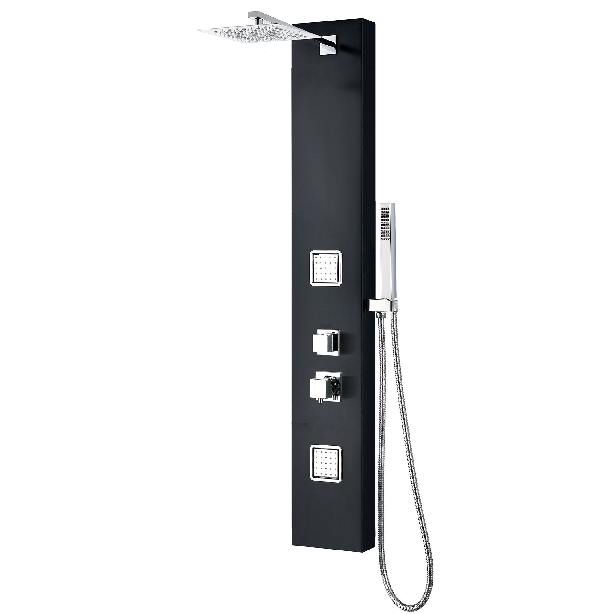 ALFI, ALFI ABSP65B Black Aluminum Shower Panel with 2 Body Sprays and Rain Shower