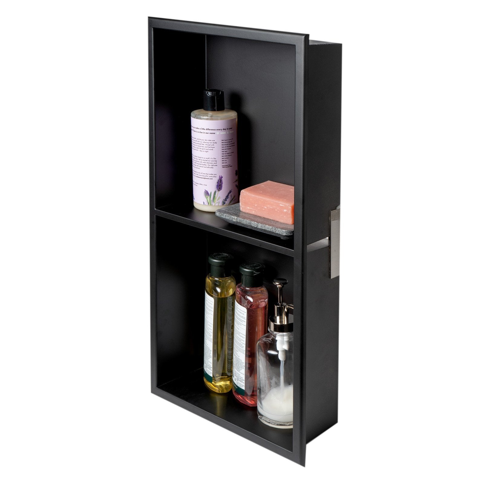 ALFI, ALFI Brand 12 x 24 Black Matte Stainless Steel Vertical Double Shelf Bath Shower Niche