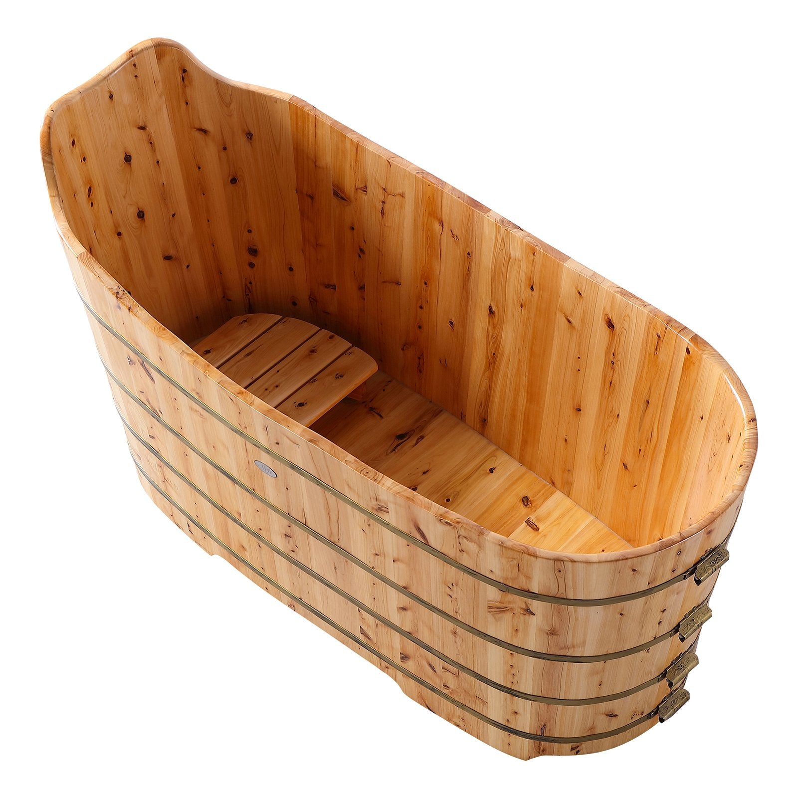 ALFI, ALFI Brand AB1103 59" Free Standing Cedar Wood Bathtub with Bench