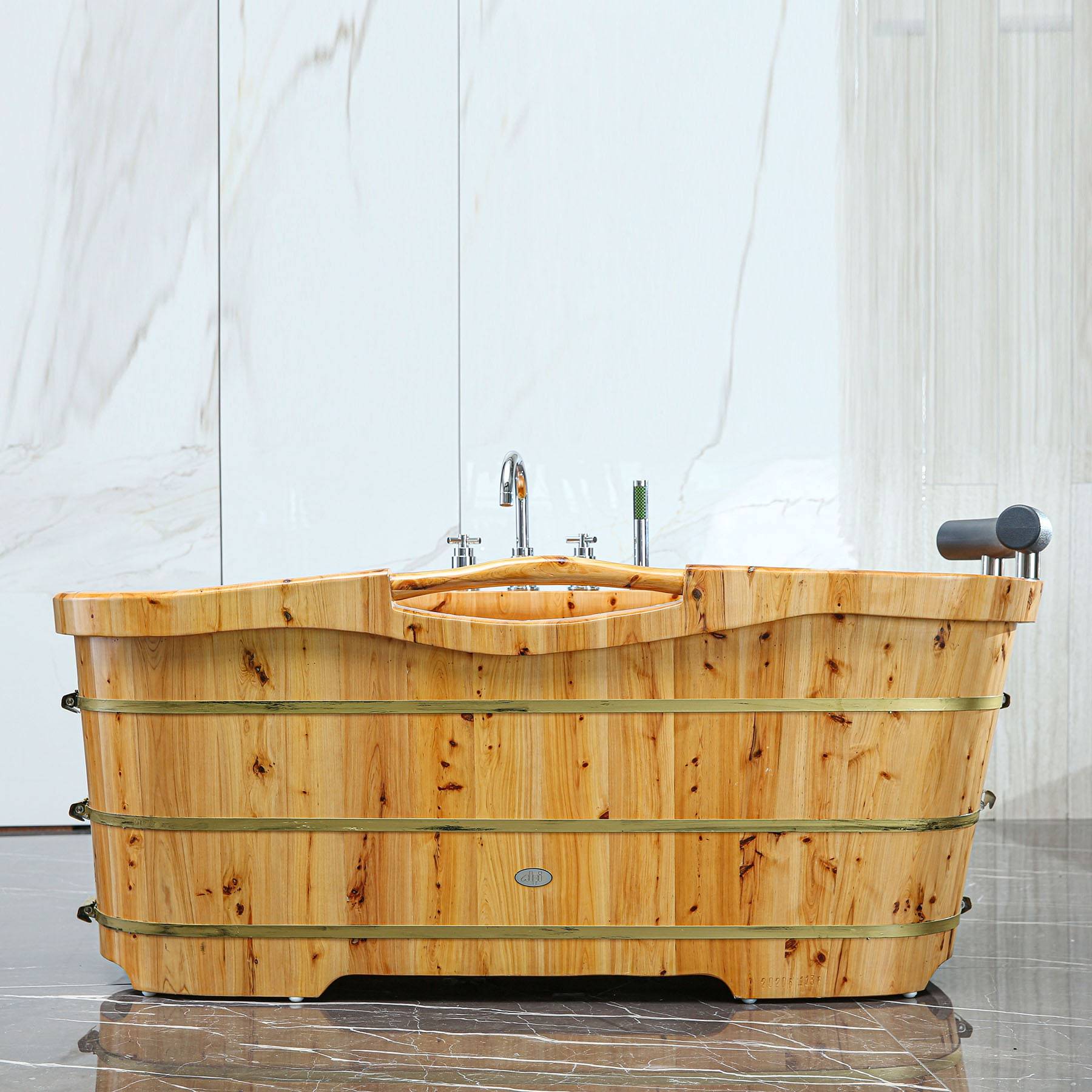 ALFI, ALFI Brand AB1136 61" Free Standing Cedar Wooden Bathtub with Chrome Tub Filler