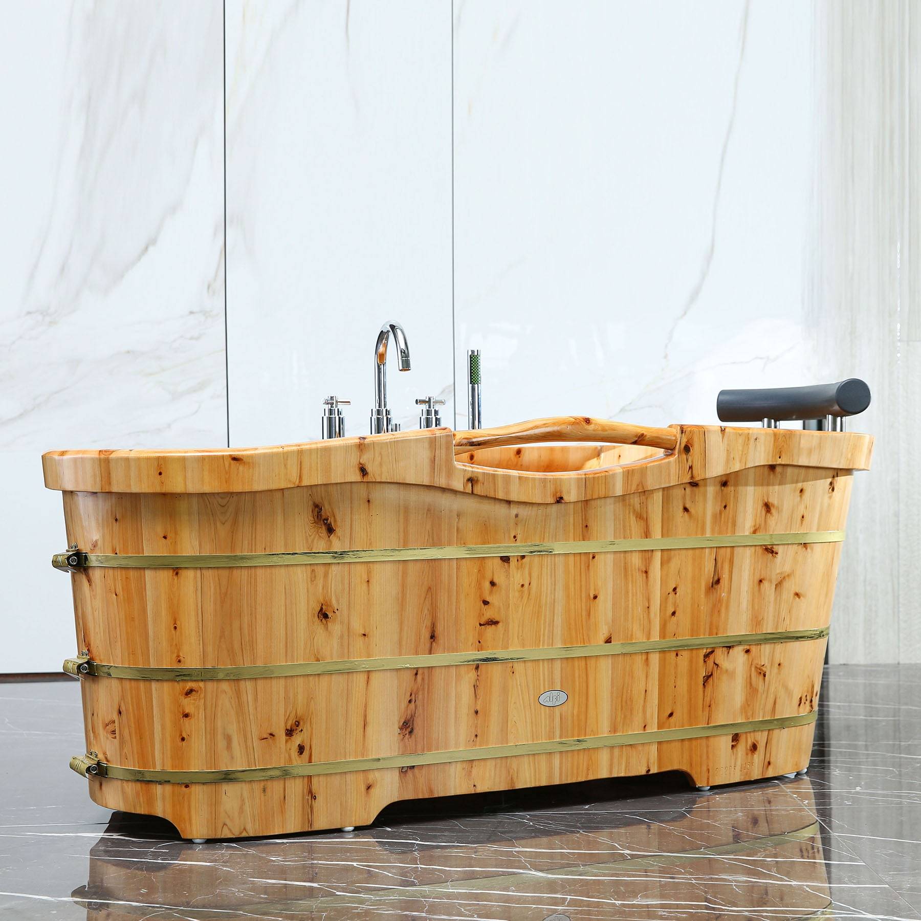 ALFI, ALFI Brand AB1136 61" Free Standing Cedar Wooden Bathtub with Chrome Tub Filler