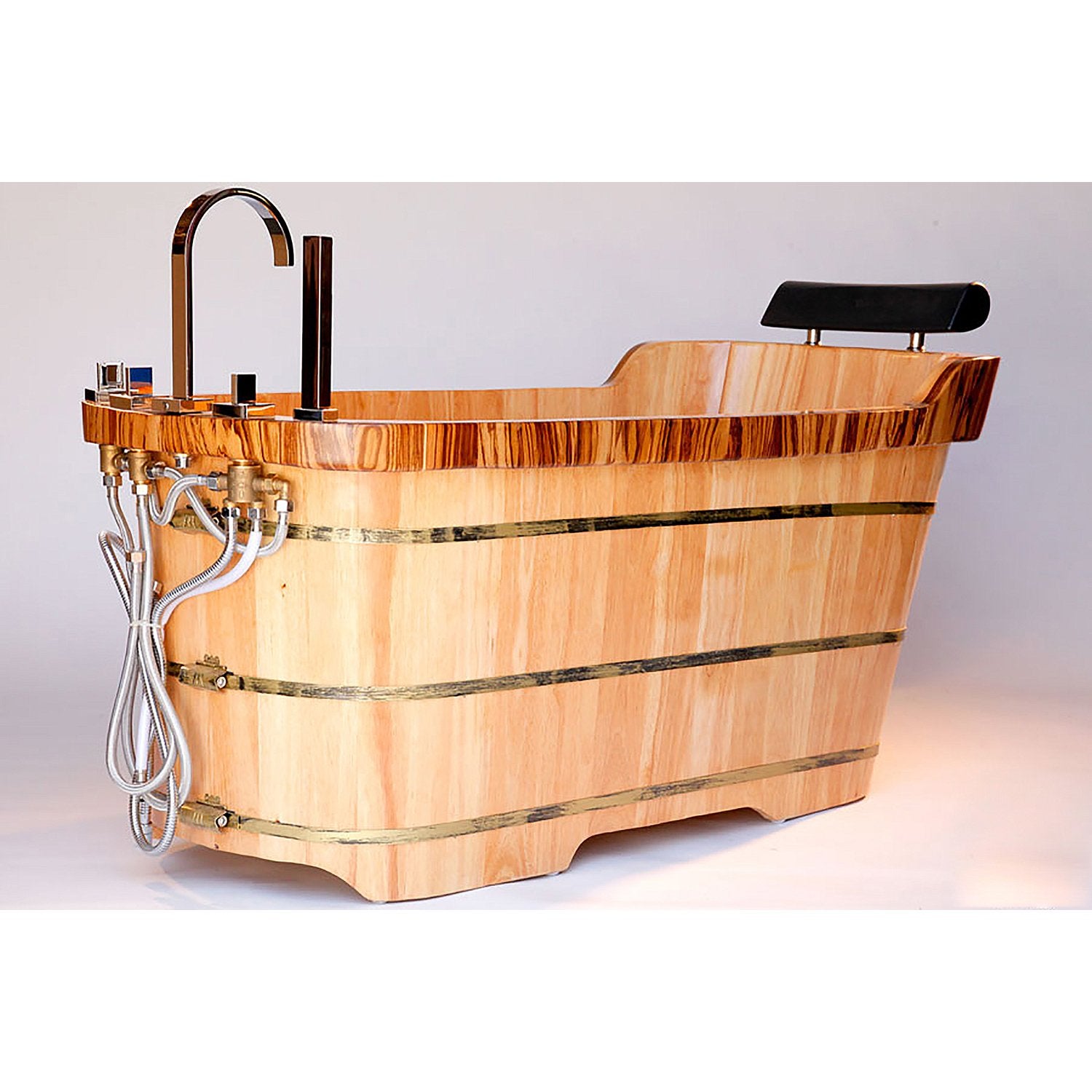 ALFI, ALFI Brand AB1148 59" Free Standing Wooden Bathtub with Chrome Tub Filler