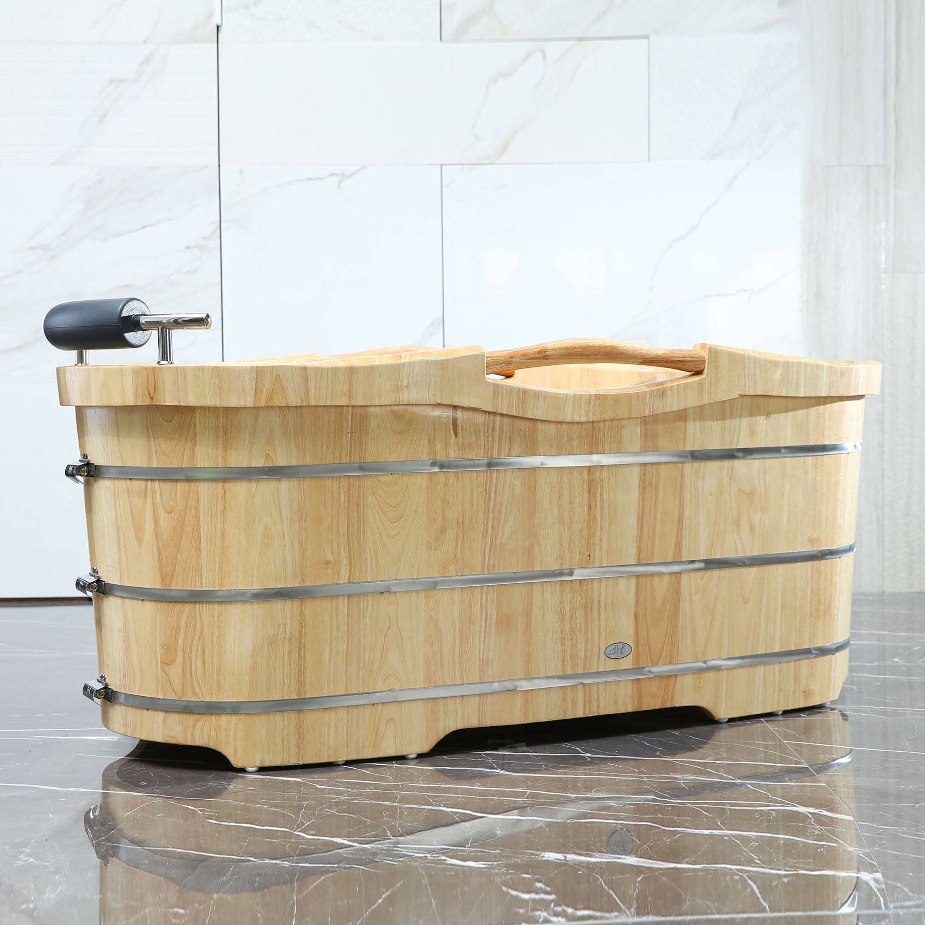 ALFI, ALFI Brand AB1163 61" Free Standing Wooden Bathtub with Cushion Headrest