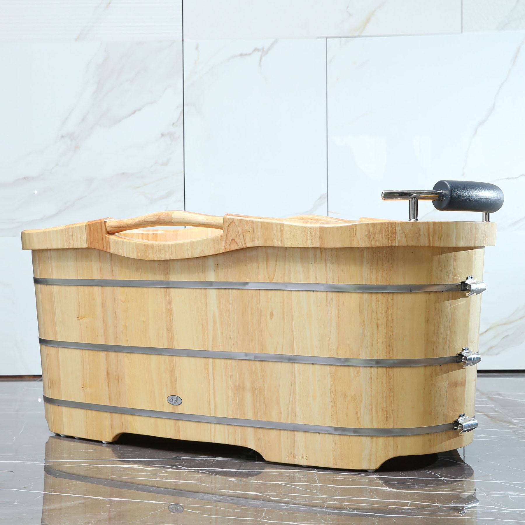 ALFI, ALFI Brand AB1163 61" Free Standing Wooden Bathtub with Cushion Headrest