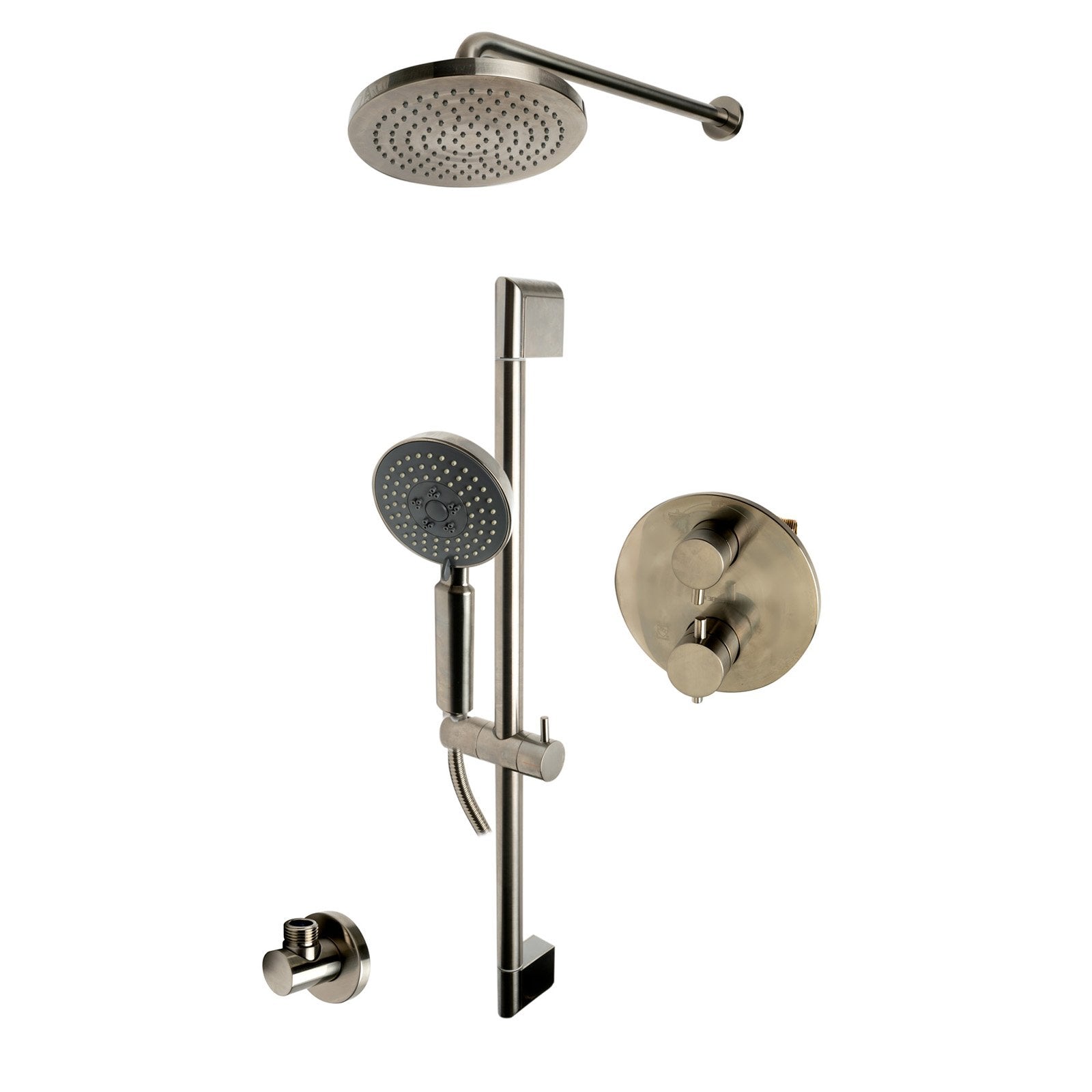 ALFI, ALFI Brand AB2545-BN Brushed Nickel Round Style 2 Way Thermostatic Shower Set