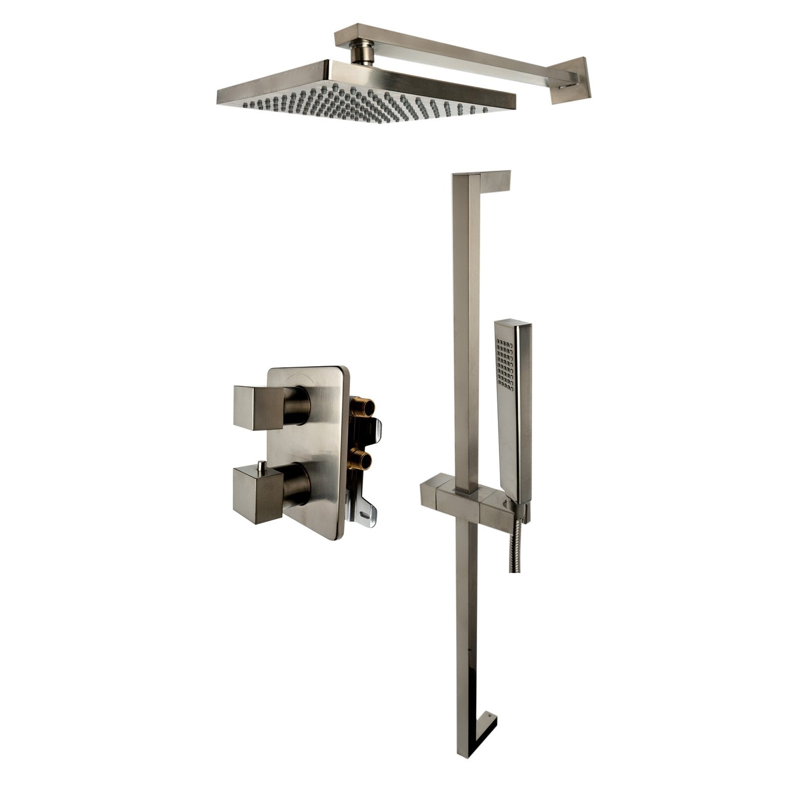 ALFI, ALFI Brand AB2830-BN Brushed Nickel 2 Way Thermostatic Square Shower Set