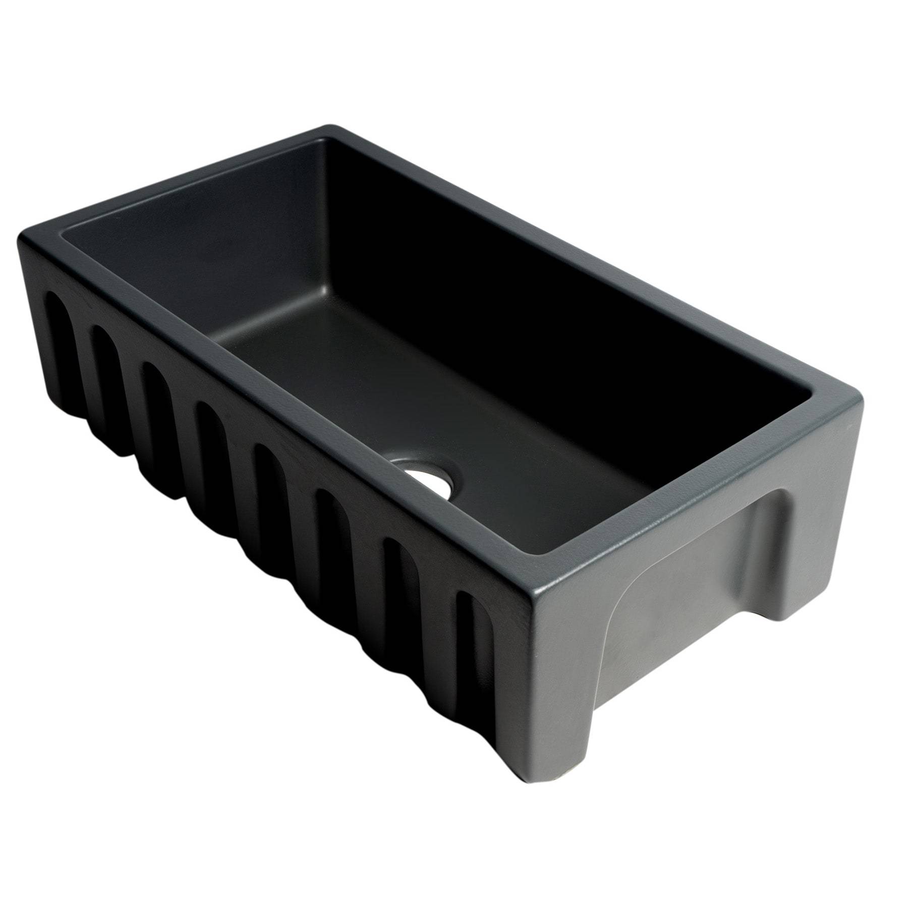 ALFI, ALFI Brand AB3318HS-BM 33" Black Matte Reversible Smooth/Fluted Single Bowl Fireclay Farm Sink