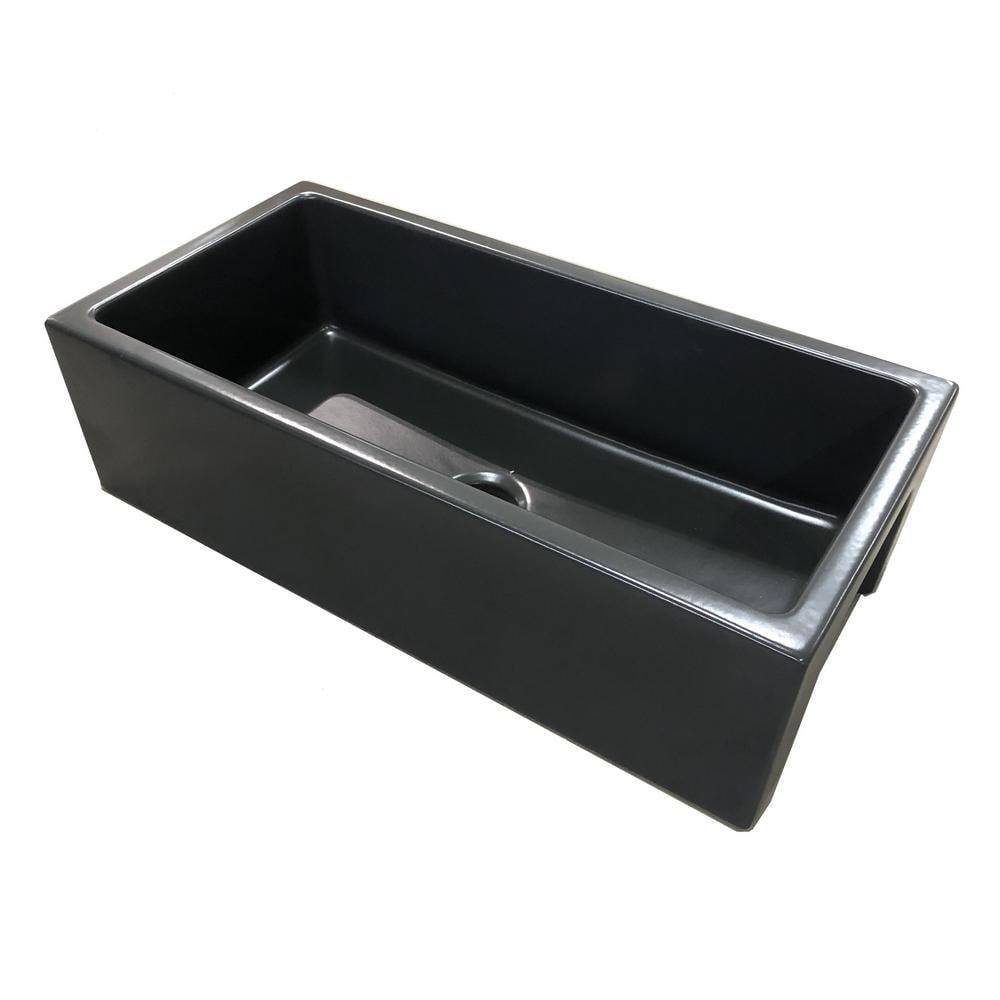 ALFI, ALFI Brand AB3618HS-BM 36" Black Matte Reversible Smooth / Fluted Single Bowl Fireclay Farm Sink, Traditional