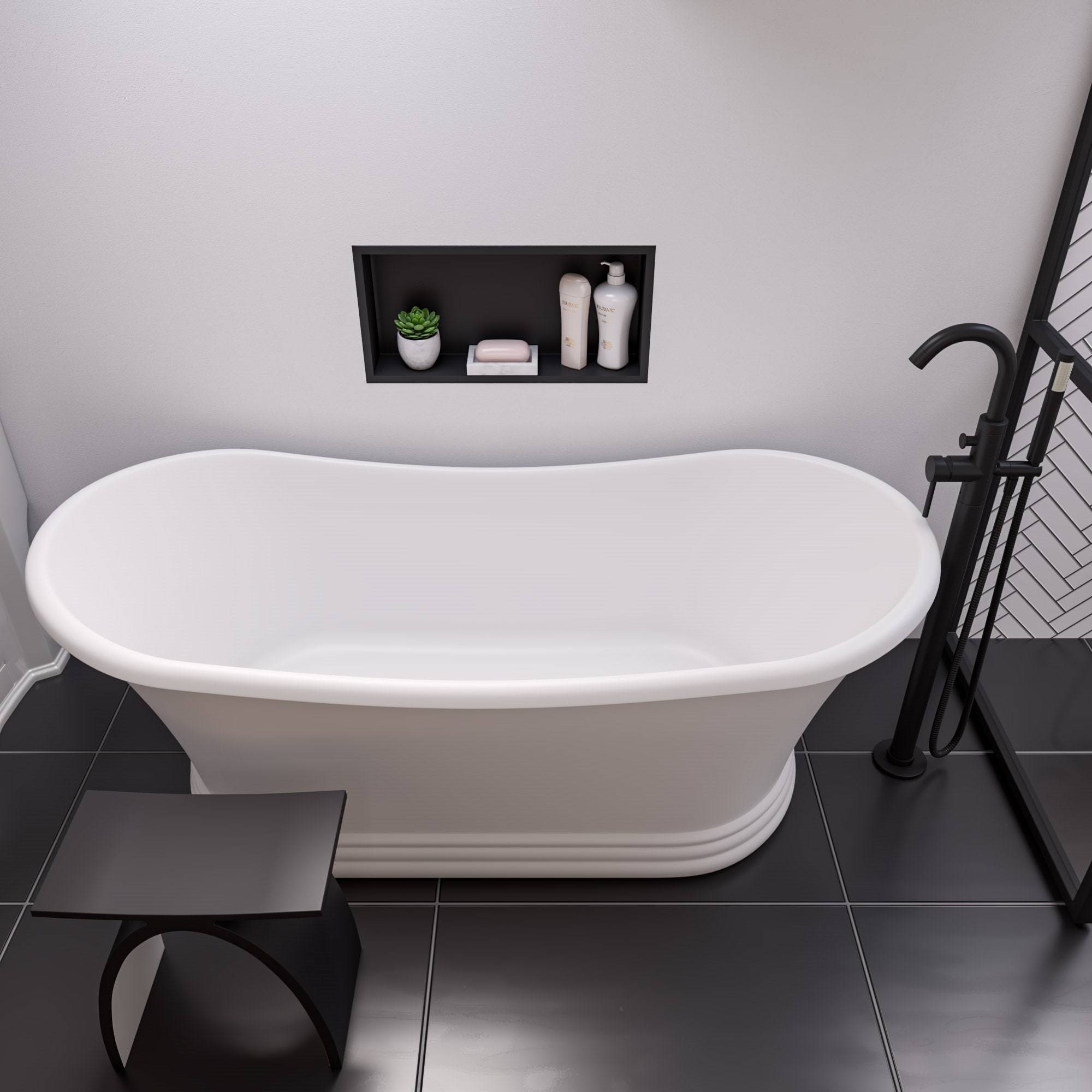 ALFI, ALFI Brand AB9950 67" White Matte Pedestal Solid Surface Resin Bathtub