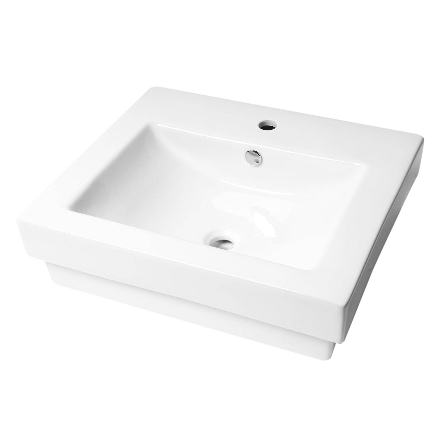 ALFI, ALFI Brand ABC701 White Modern 24" Rectangular Semi Recessed Ceramic Sink with Faucet Hole