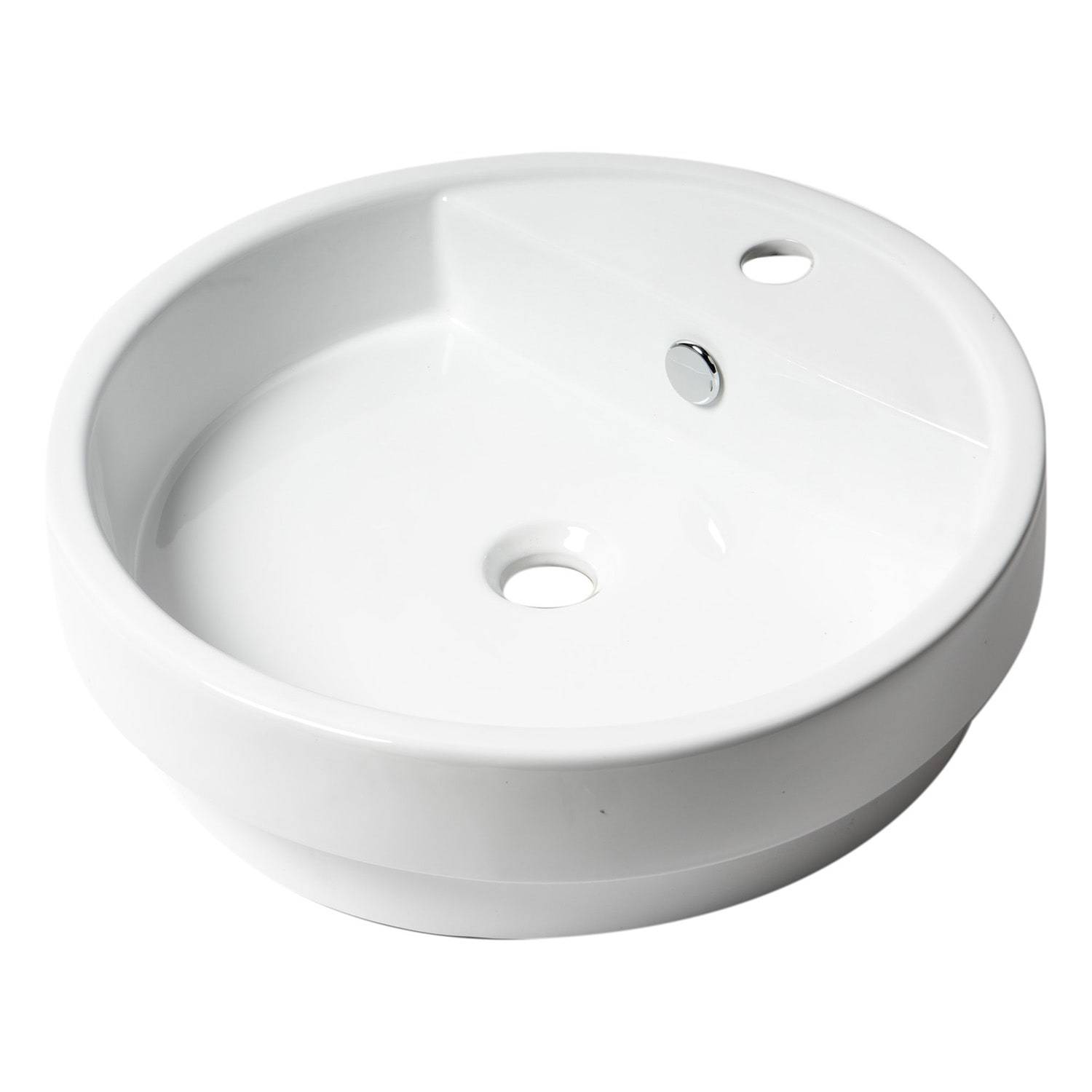 ALFI, ALFI Brand ABC702 White Modern 19" Round Semi Recessed Ceramic Sink with Faucet Hole