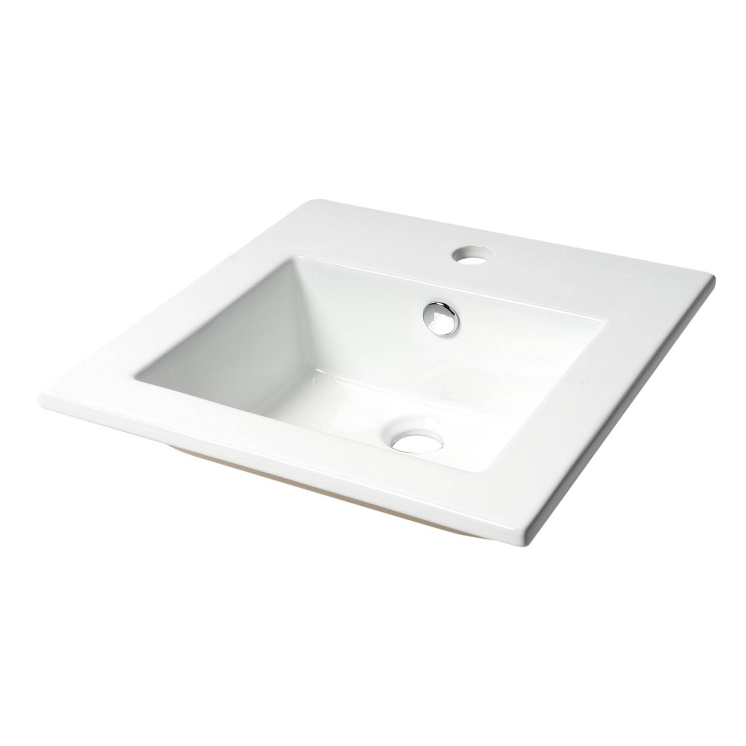 ALFI, ALFI Brand ABC801 White Modern 17" Square Drop-in Ceramic Sink with Faucet Hole