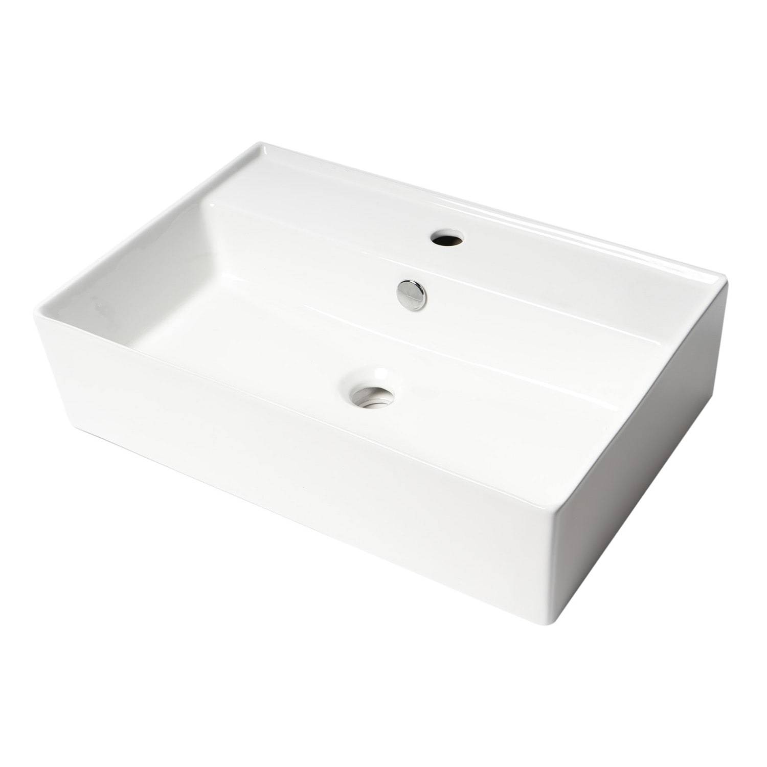 ALFI, ALFI Brand ABC901-W White 24" Modern Rectangular Above-Mount Ceramic Sink with Faucet Hole