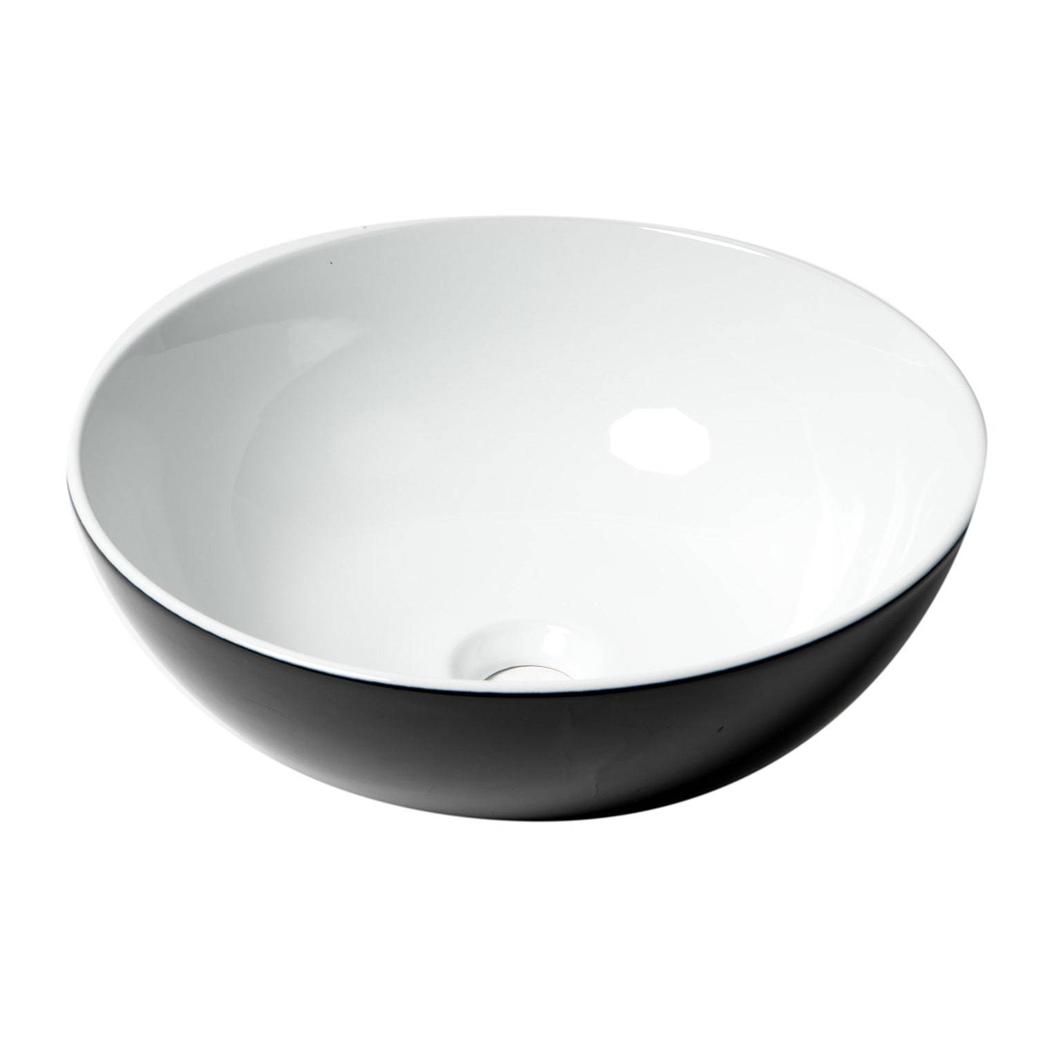 ALFI, ALFI Brand ABC906 Black & White Modern 15" Round Vessel Above-Mount Ceramic Sink