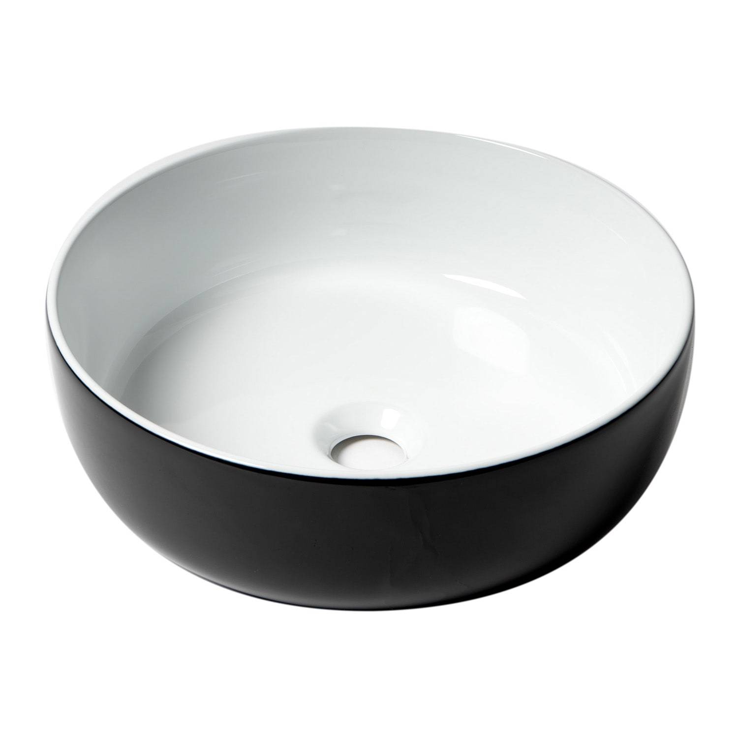 ALFI, ALFI Brand ABC908 Black & White Modern 15" Round Above-Mount Ceramic Sink