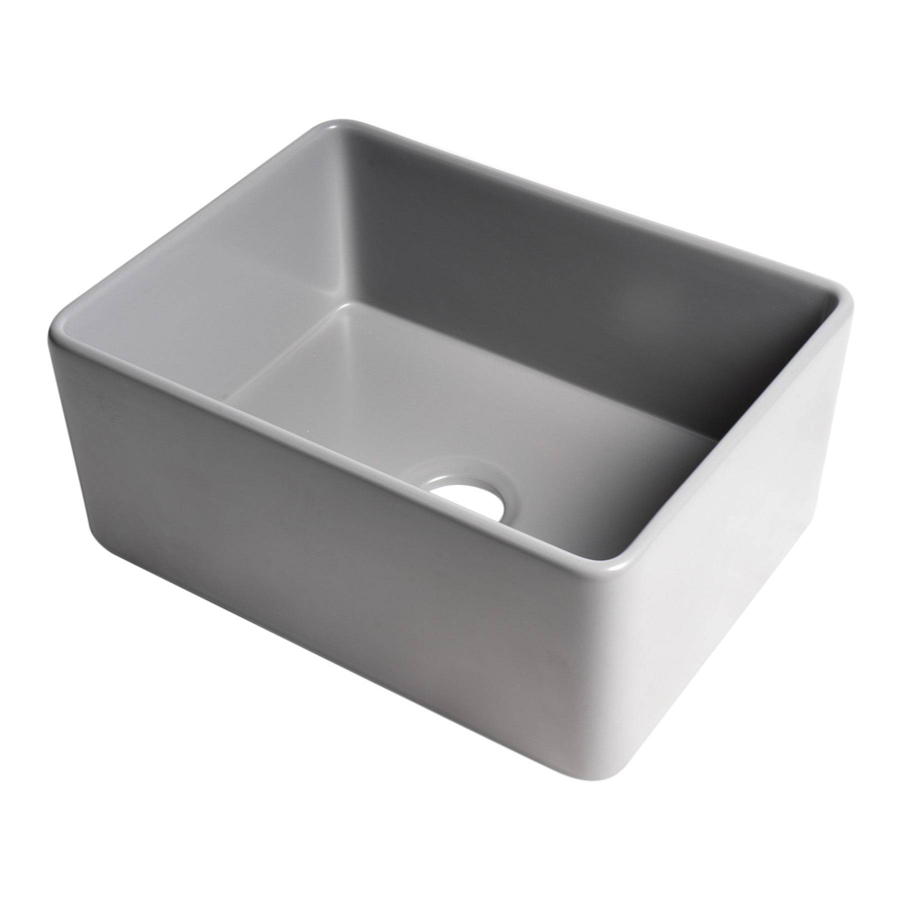 ALFI, ALFI Brand ABF2418-GM Gray Matte Smooth Apron 24" x 18" Single Bowl Fireclay Farm Sink