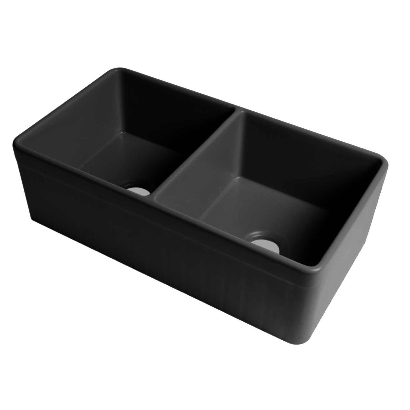 ALFI, ALFI Brand ABF3318D-BM Black Matte Smooth Apron 33" x 18" Double Bowl Fireclay Farm Sink