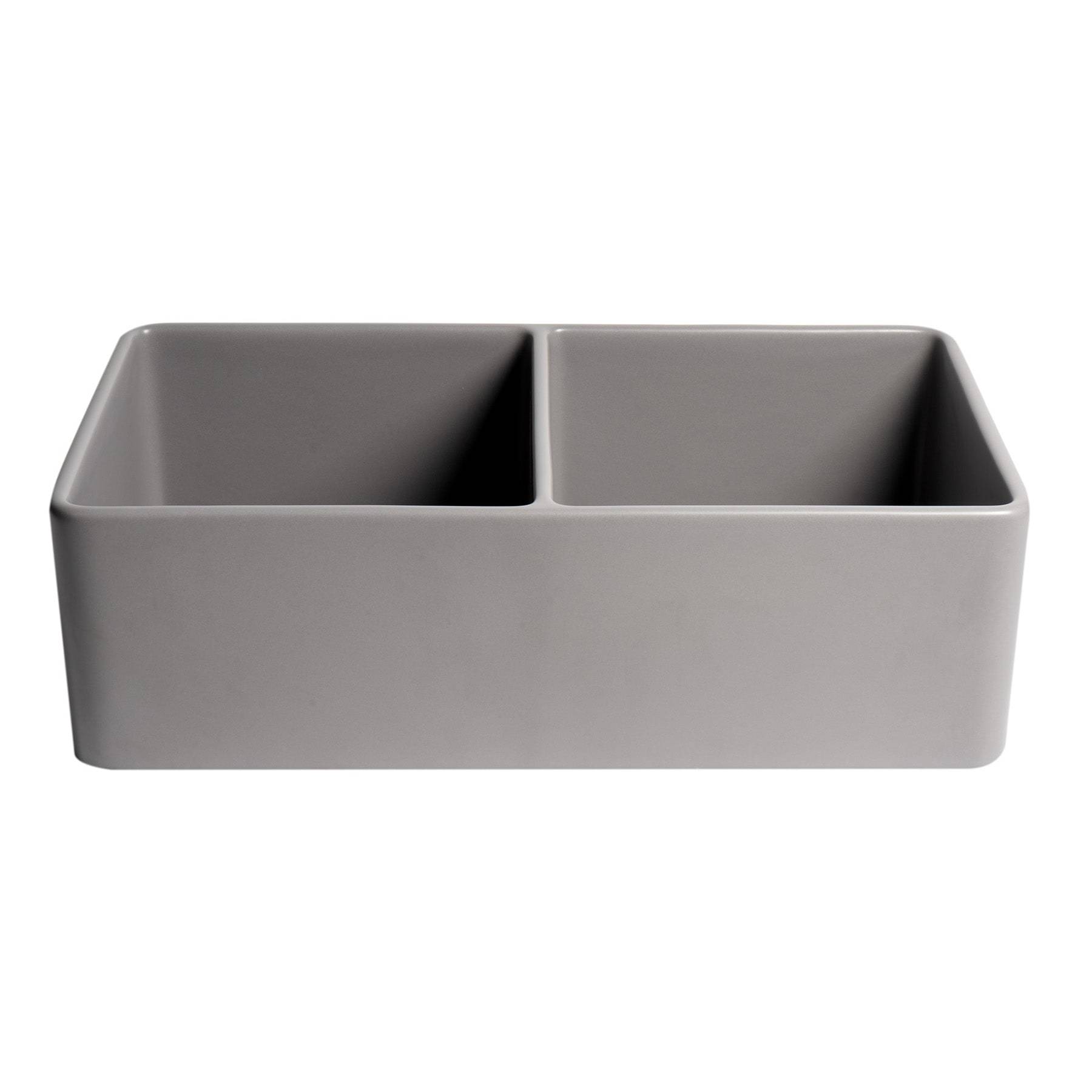 ALFI, ALFI Brand ABF3318D-GM Gray Matte Smooth Apron 33" x 18" Double Bowl Fireclay Farm Sink