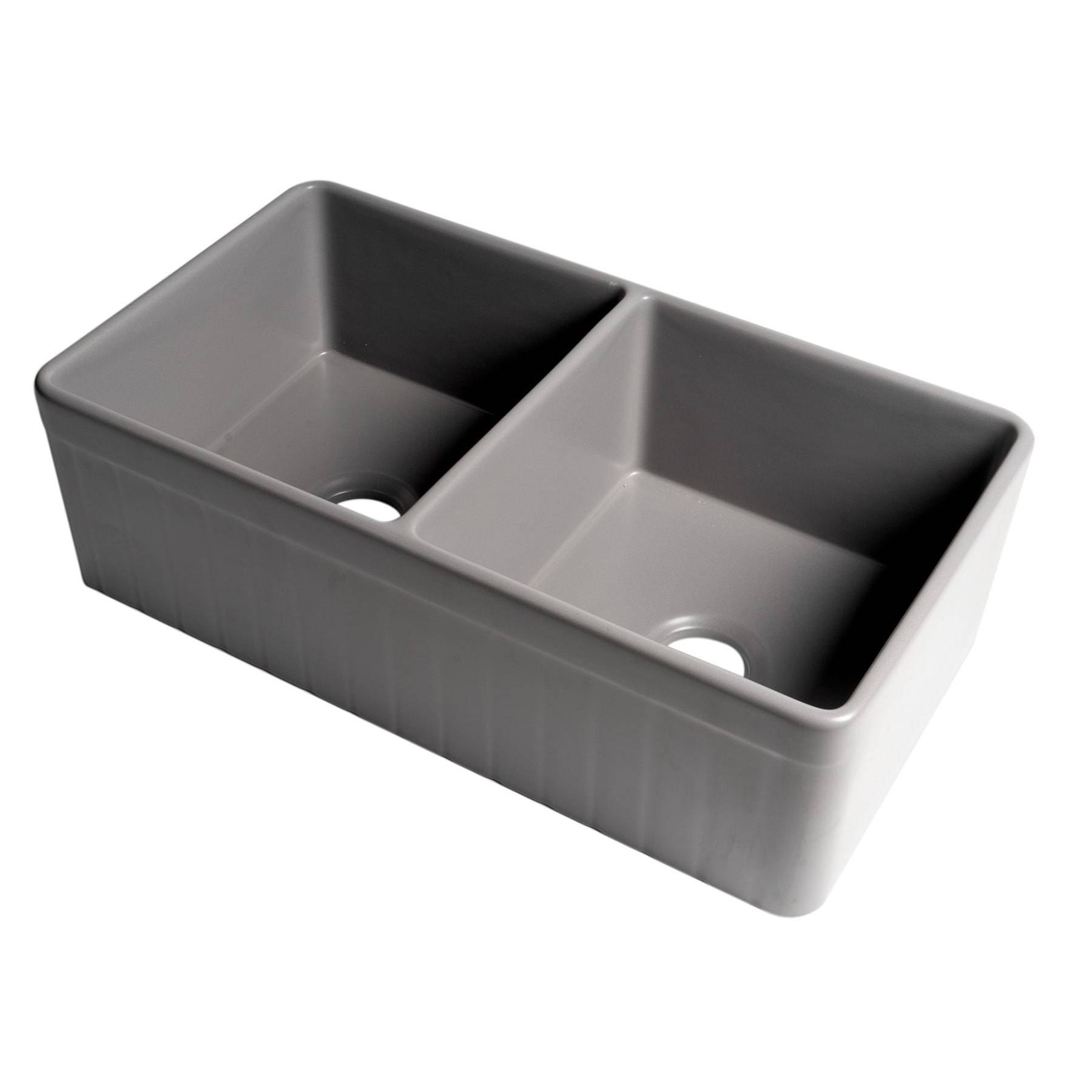 ALFI, ALFI Brand ABF3318D-GM Gray Matte Smooth Apron 33" x 18" Double Bowl Fireclay Farm Sink