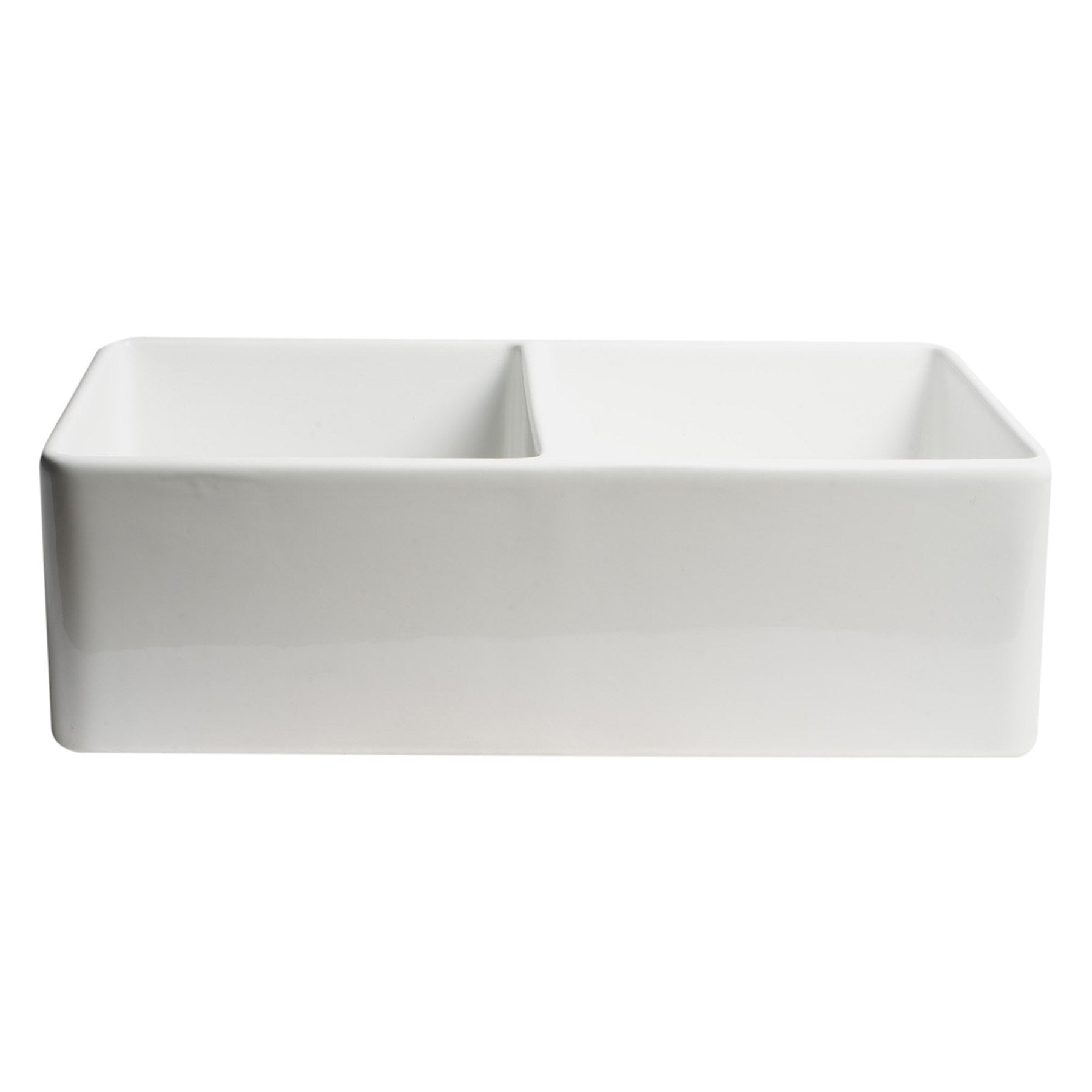 ALFI, ALFI Brand ABF3318D-W White Smooth Apron 33" x 18" Double Bowl Fireclay Farm Sink