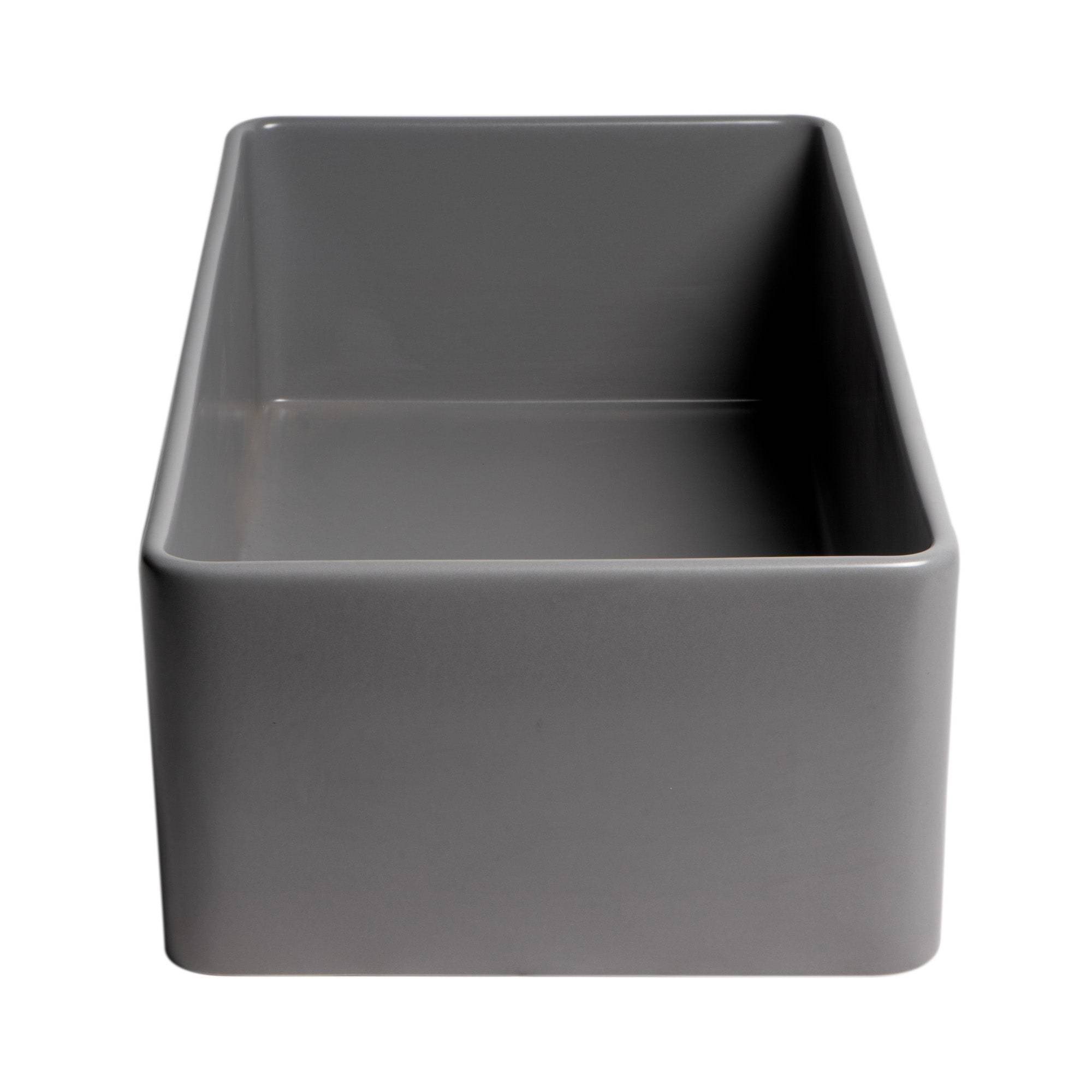 ALFI, ALFI Brand ABF3618-GM Gray Matte Smooth Apron 36" x 18" Single Bowl Fireclay Farm Sink