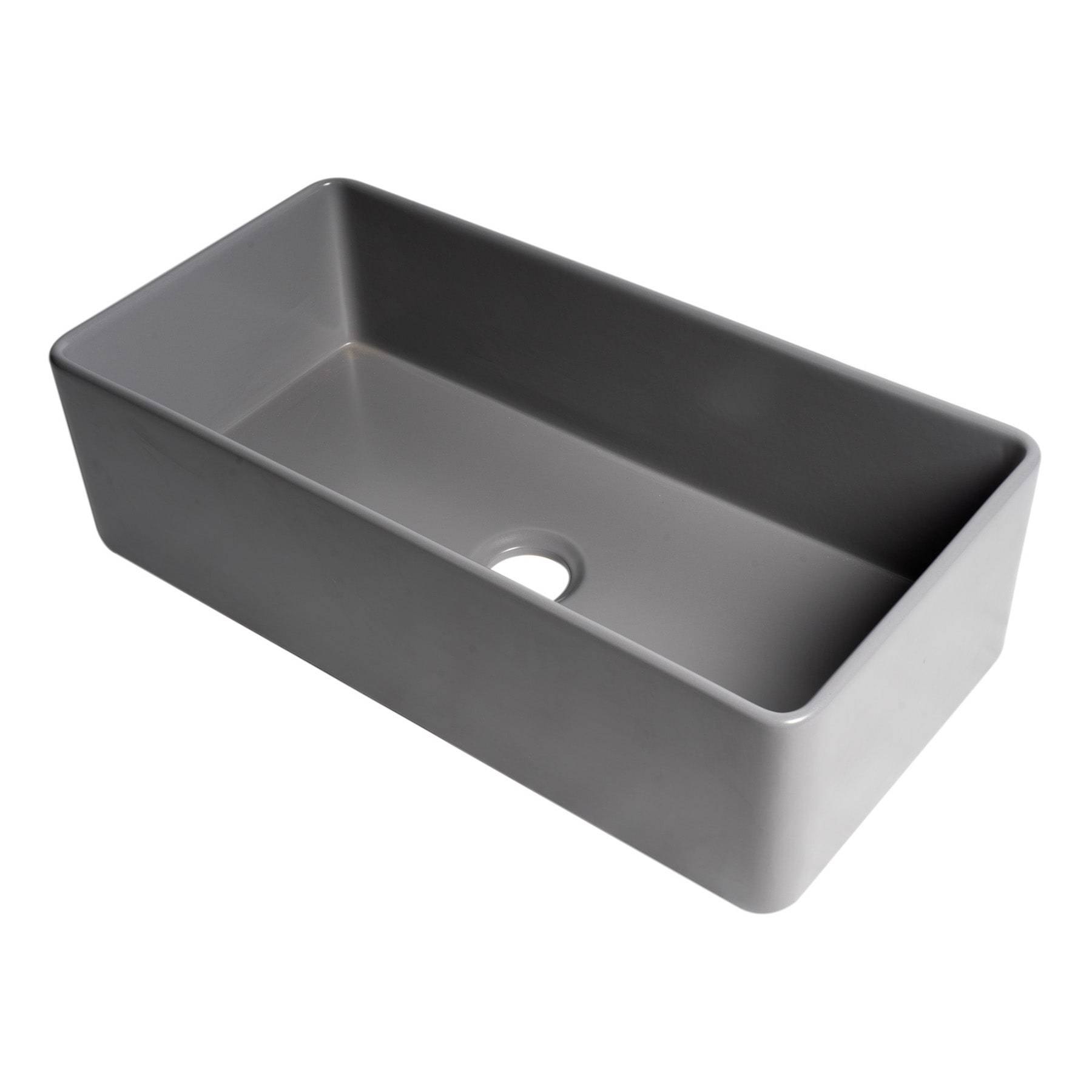 ALFI, ALFI Brand ABF3618-GM Gray Matte Smooth Apron 36" x 18" Single Bowl Fireclay Farm Sink