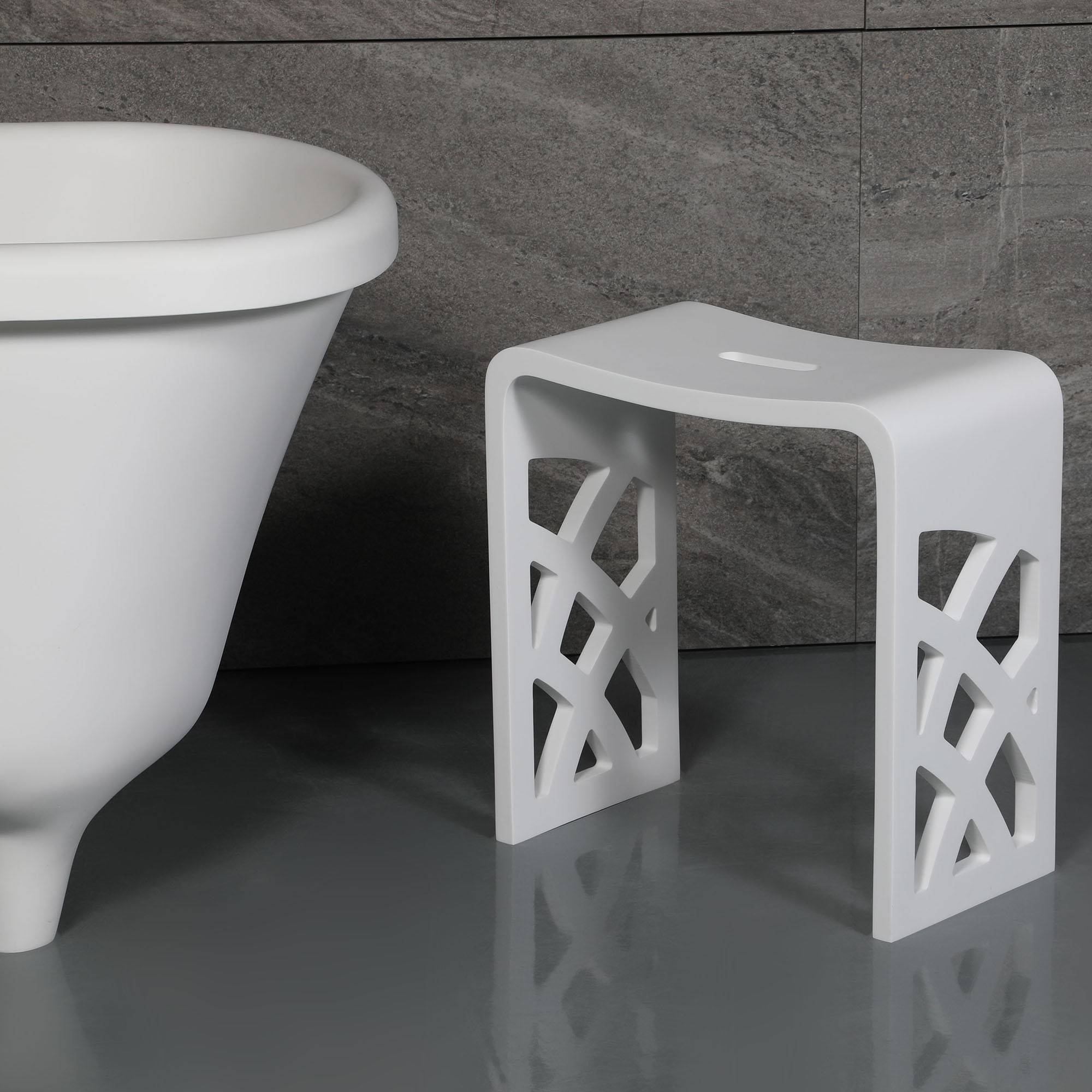 ALFI, ALFI Brand ABST88 Designer White Matte Solid Surface Resin Bathroom/Shower Stool