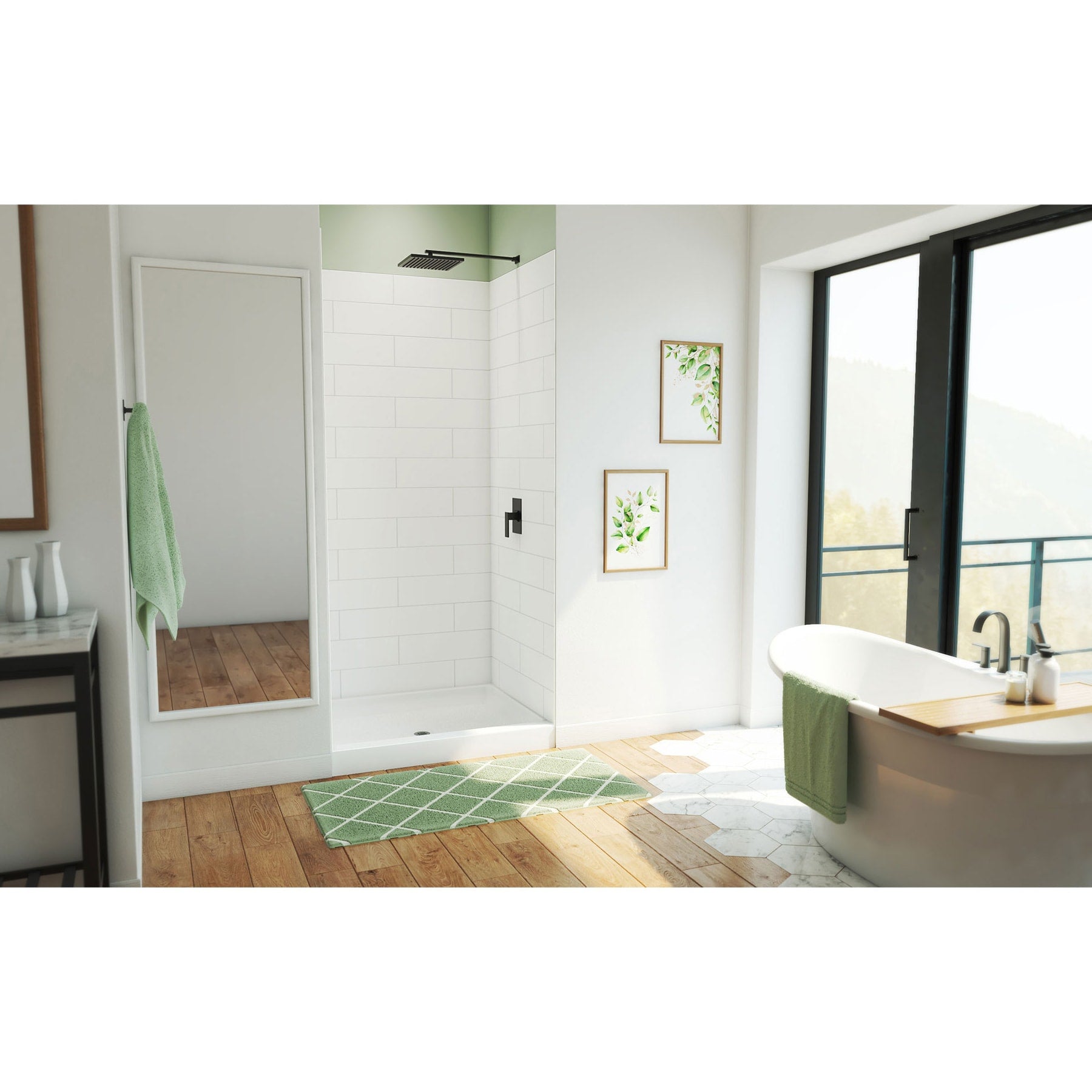 DreamLine, DreamLine BWDS42341MC0001 DreamStone 34" D x 42" W Shower Base and Wall Kit in White Modern Subway Pattern