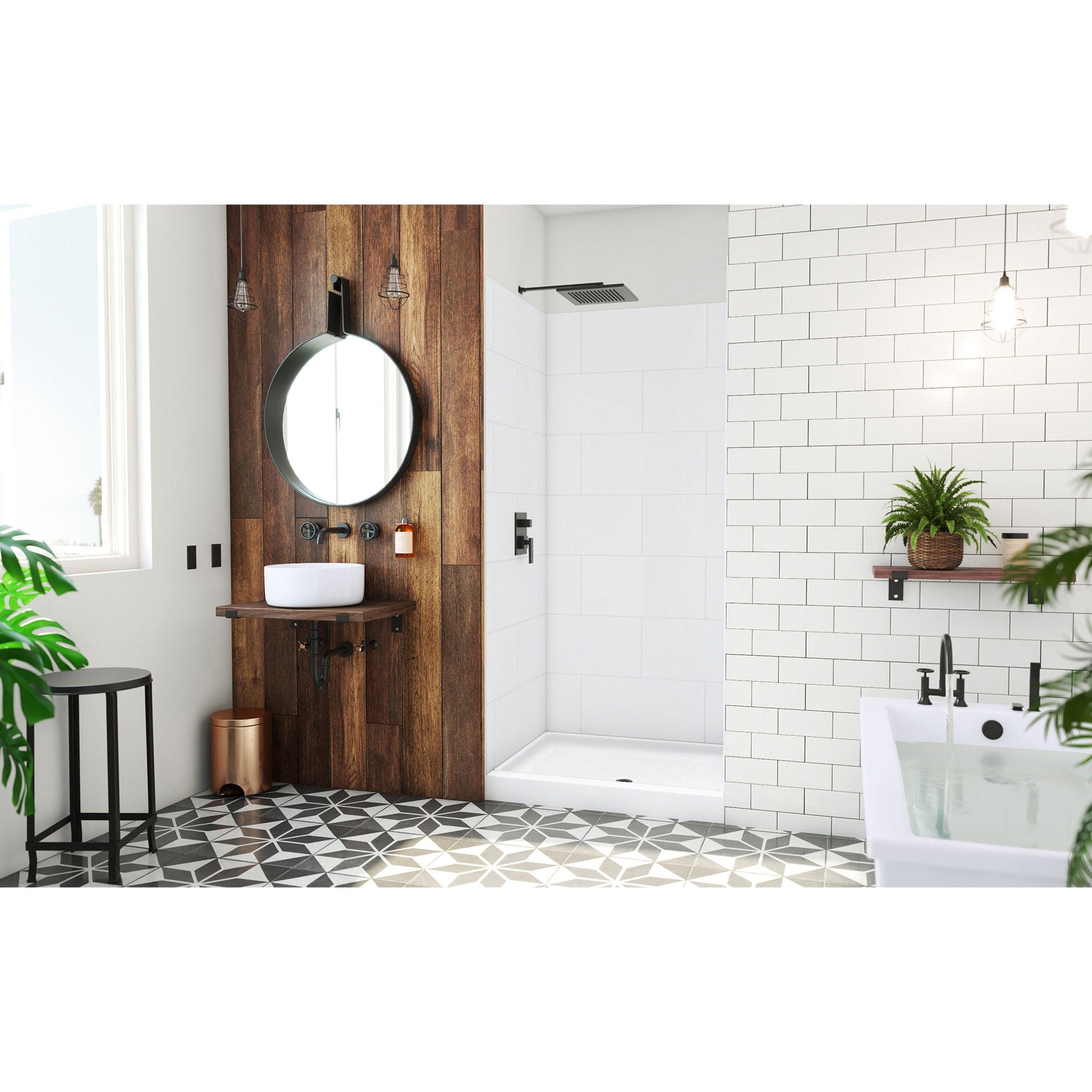 DreamLine, DreamLine BWDS42341TC0001 DreamStone 34" D x 42" W Shower Base and Wall Kit in White Traditional Subway Pattern