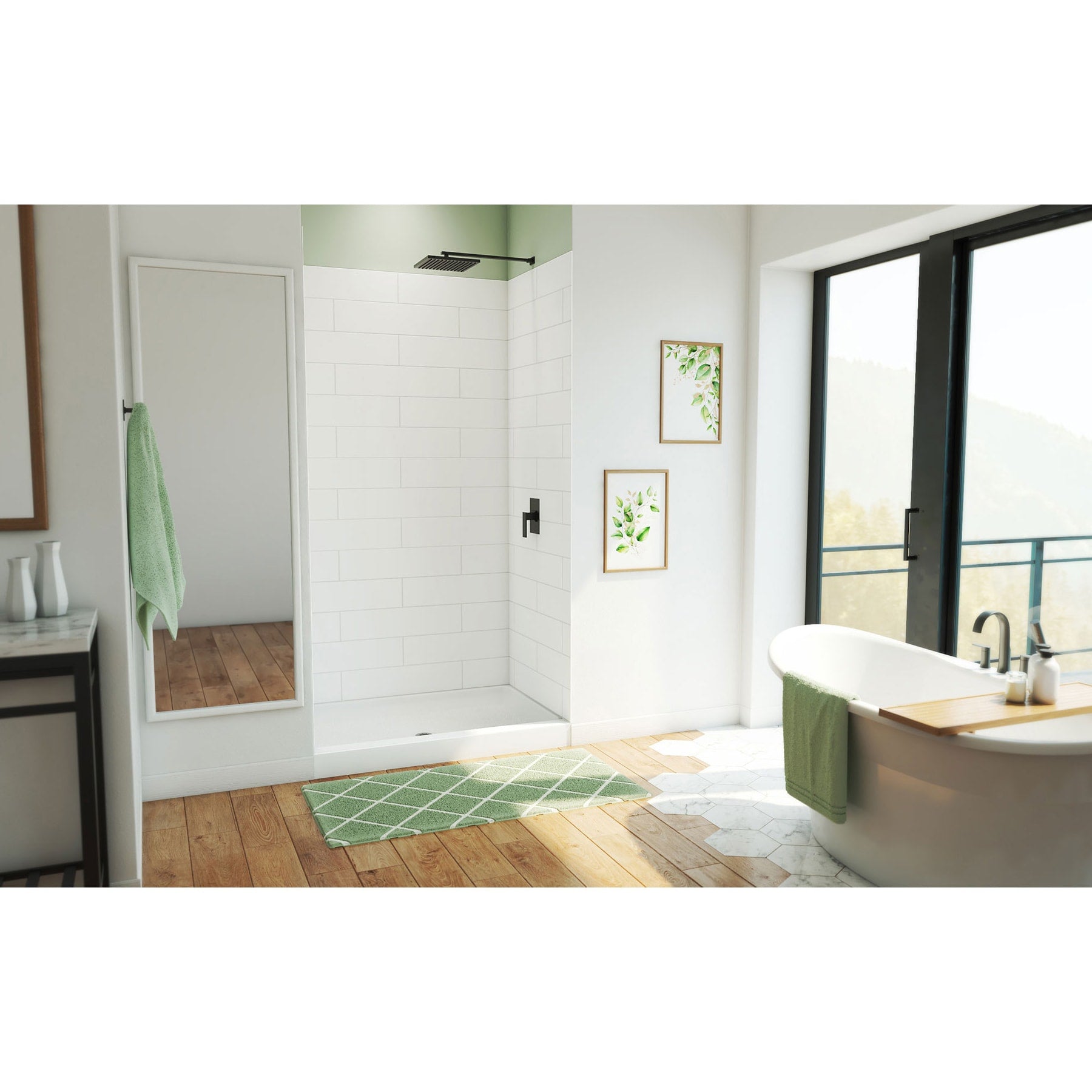 DreamLine, DreamLine BWDS48321MC0001 DreamStone 32" D x 48" W Shower Base and Wall Kit in White Modern Subway Pattern