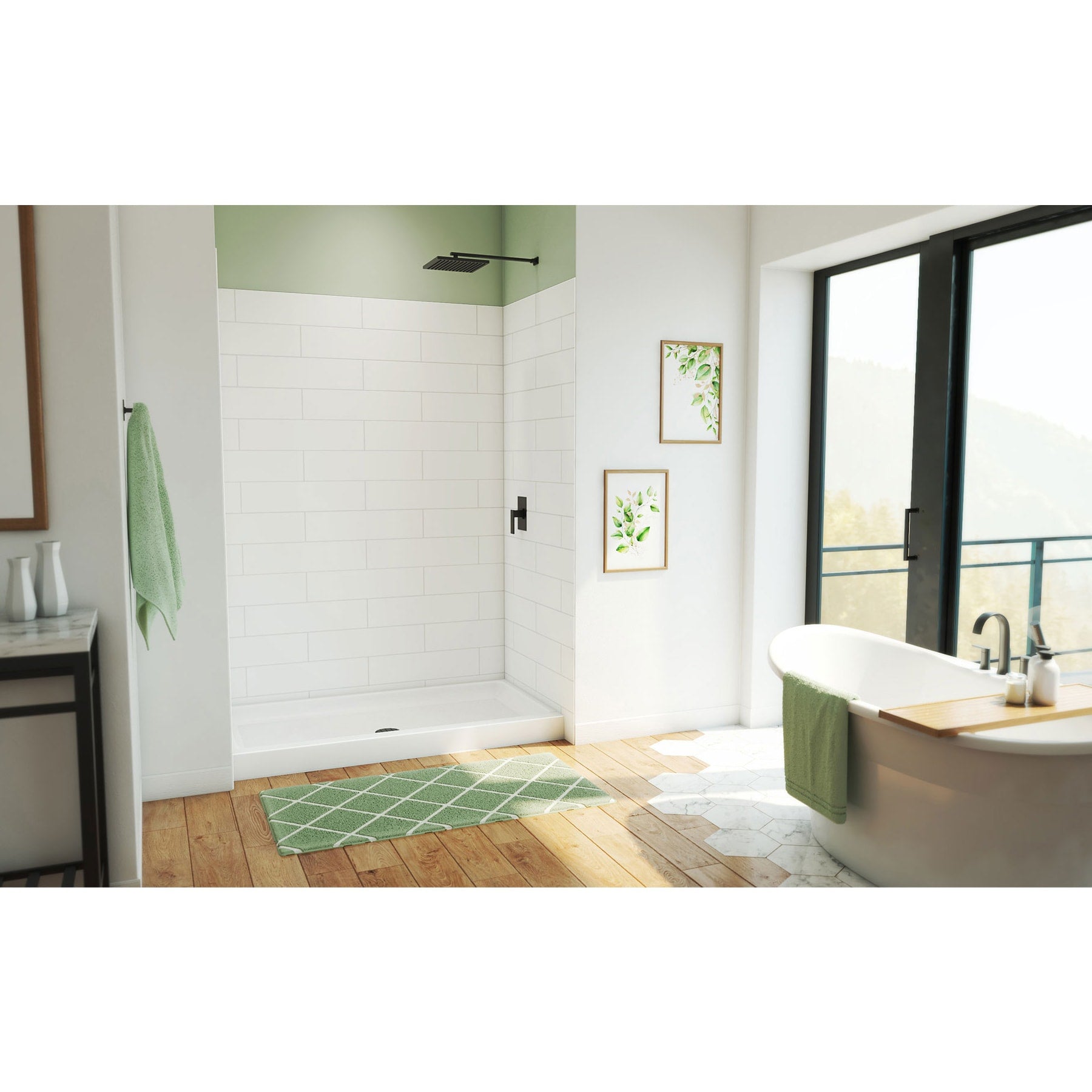 DreamLine, DreamLine BWDS60321MC0001 DreamStone 32" D x 60" W Shower Base and Wall Kit in White Modern Subway Pattern