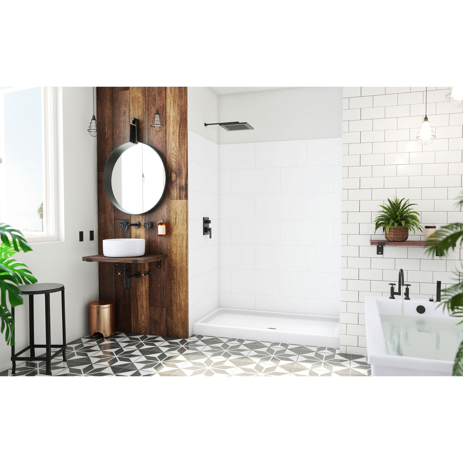 DreamLine, DreamLine BWDS60321TC0001 DreamStone 32" D x 60" W Shower Base and Wall Kit in White Traditional Subway Pattern