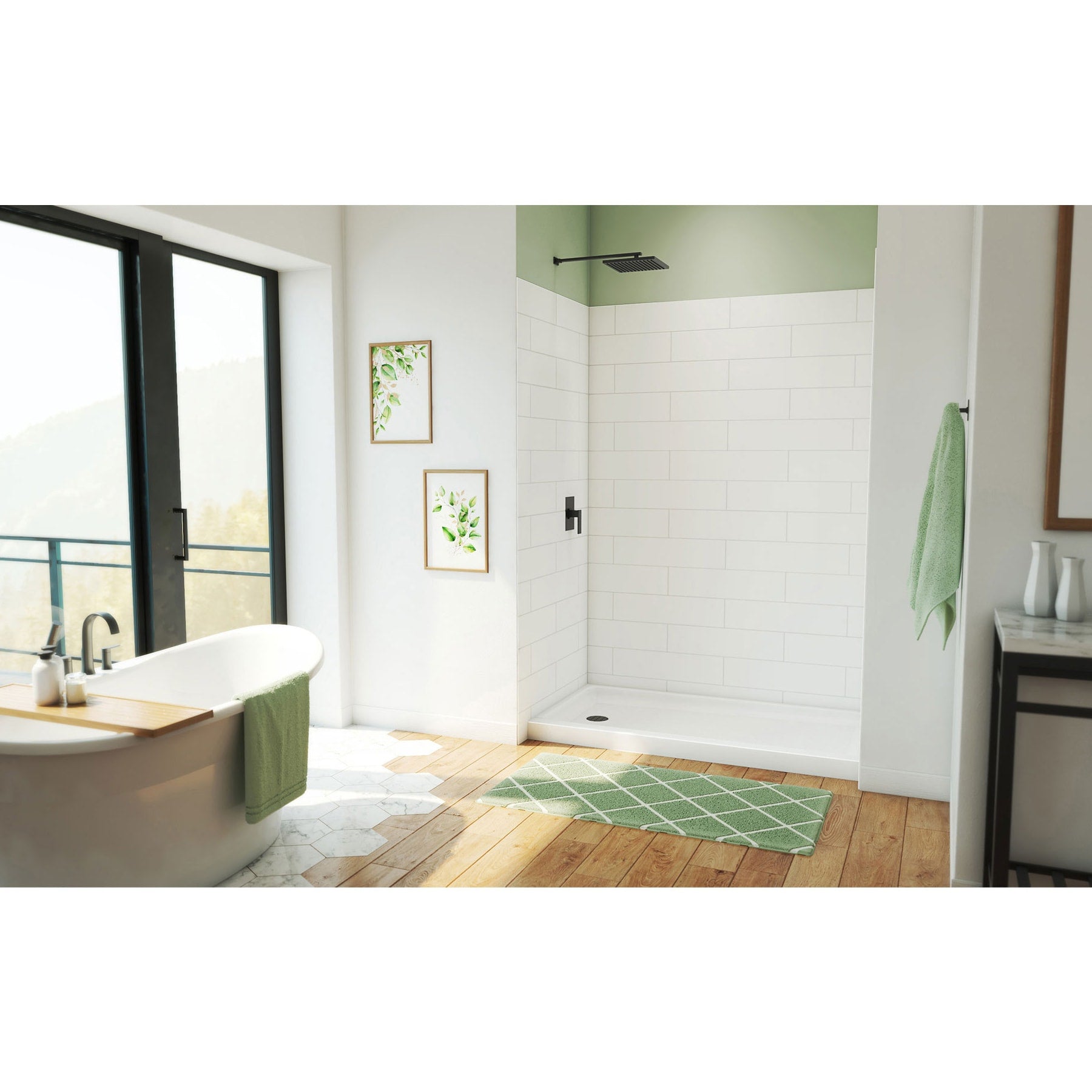 DreamLine, DreamLine BWDS6032SML0001 DreamStone 32" D x 60" W Shower Base and Wall Kit in White Modern Subway Pattern