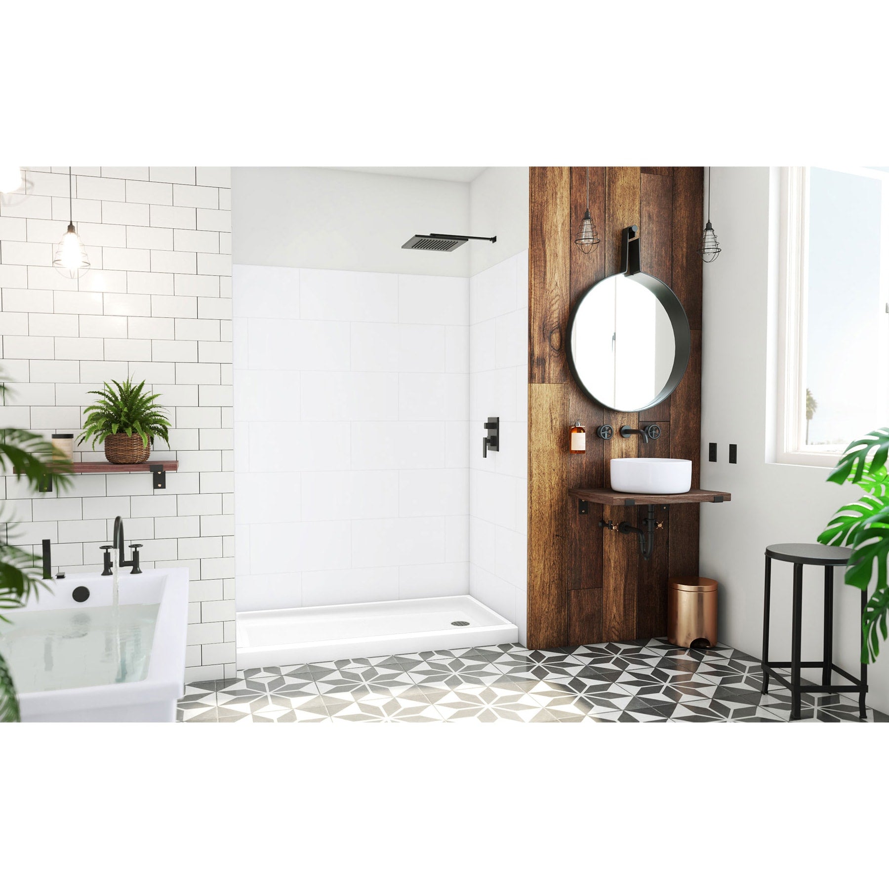 DreamLine, DreamLine BWDS6032STR0001 DreamStone 32" D x 60" W Shower Base and Wall Kit in White Traditional Subway Pattern