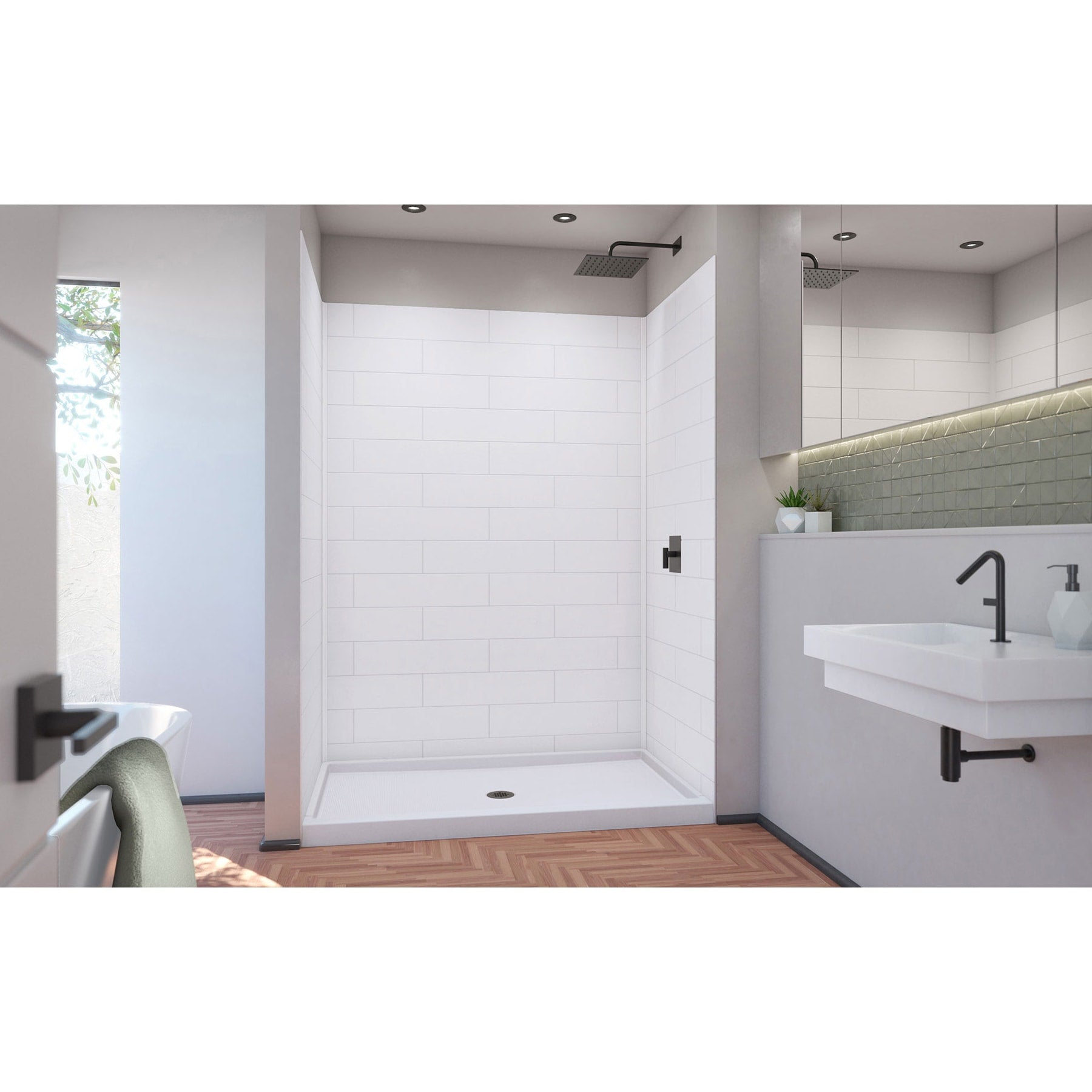 DreamLine, DreamLine BWDS60361MC0001 DreamStone 36" D x 60" W Shower Base and Wall Kit in White Modern Subway Pattern