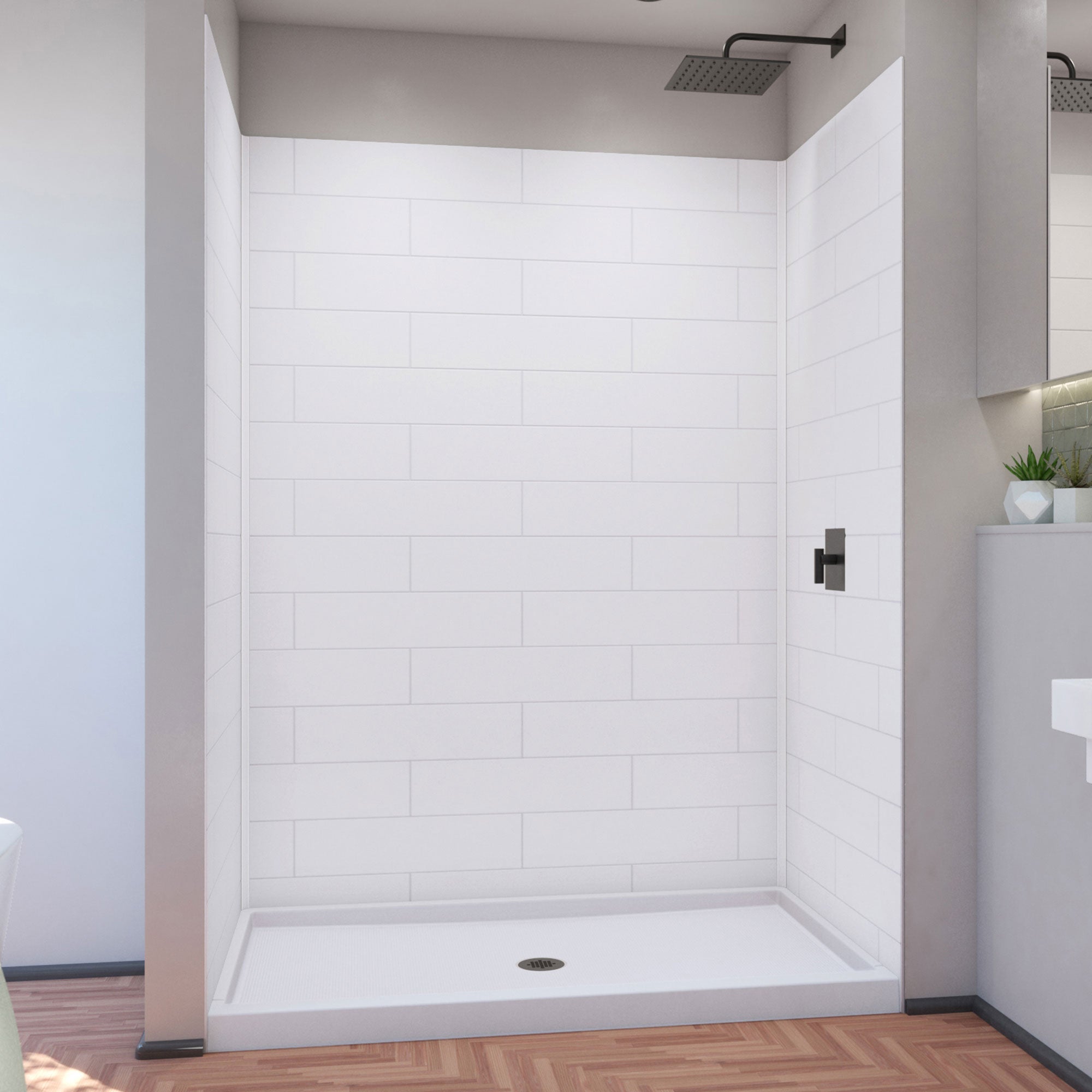 DreamLine, DreamLine BWDS60361MC0001 DreamStone 36" D x 60" W Shower Base and Wall Kit in White Modern Subway Pattern