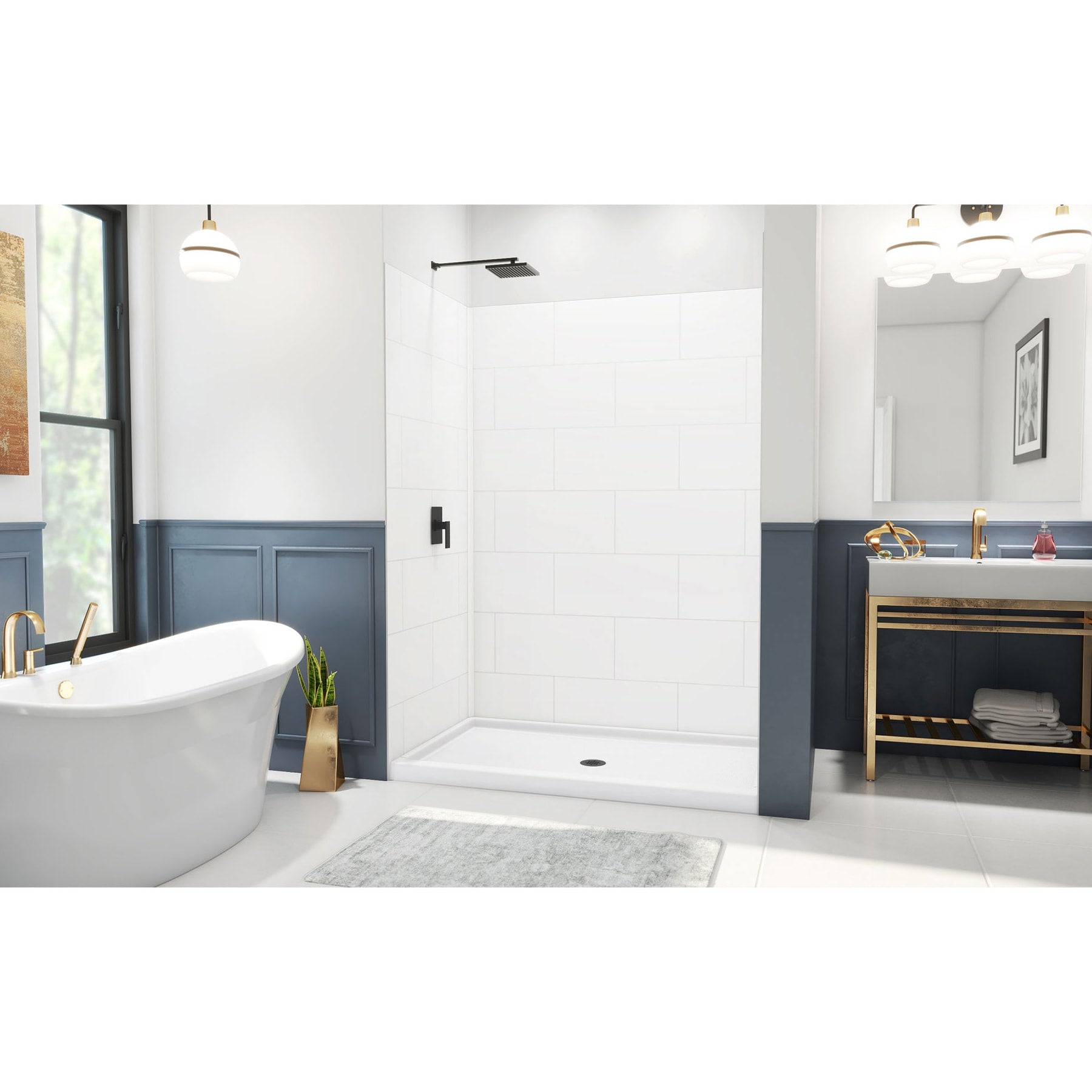 DreamLine, DreamLine BWDS60361TC0001 DreamStone 36" D x 60" W Shower Base and Wall Kit in White Traditional Subway Pattern